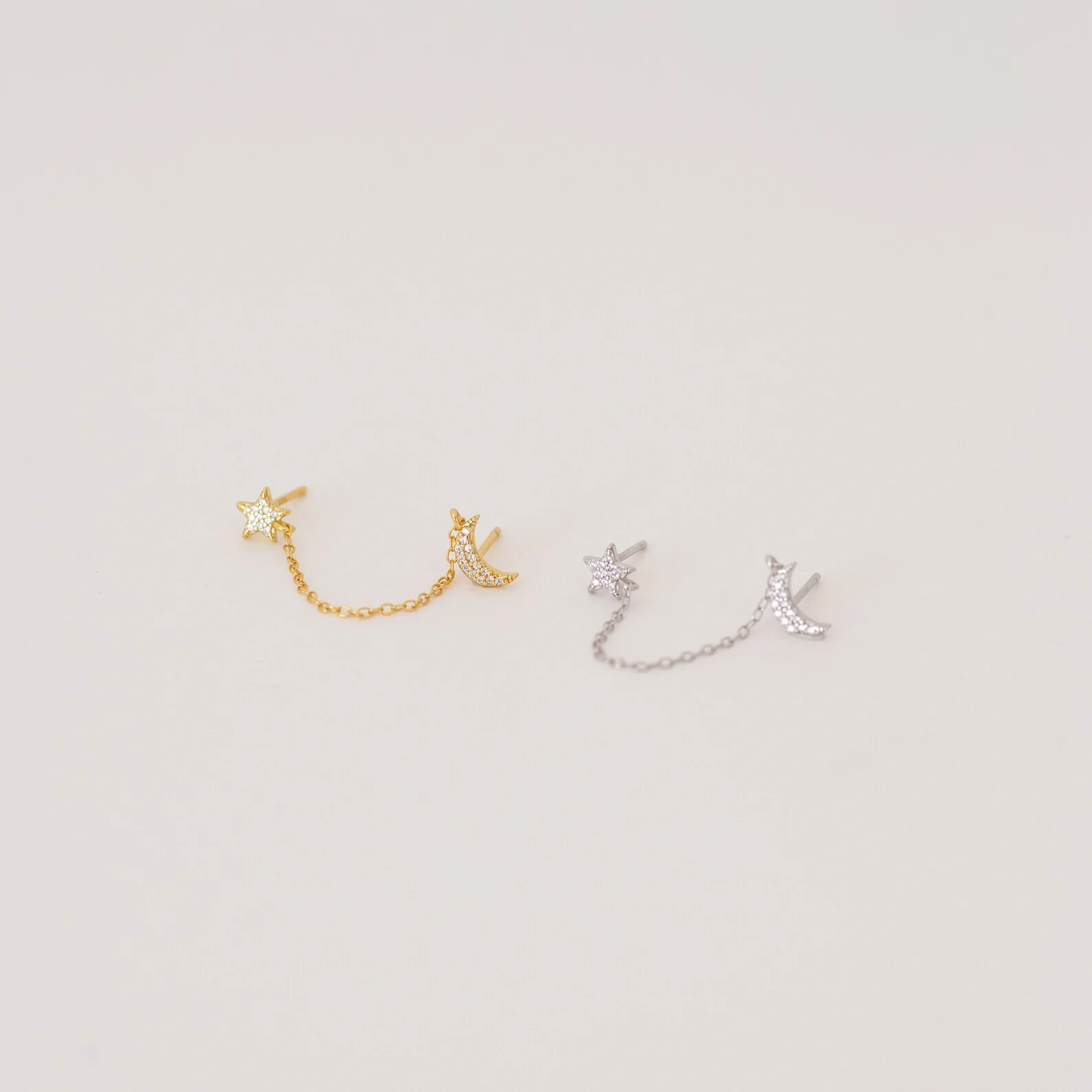 Luna Moon & Star Chain Earrings - Image 4