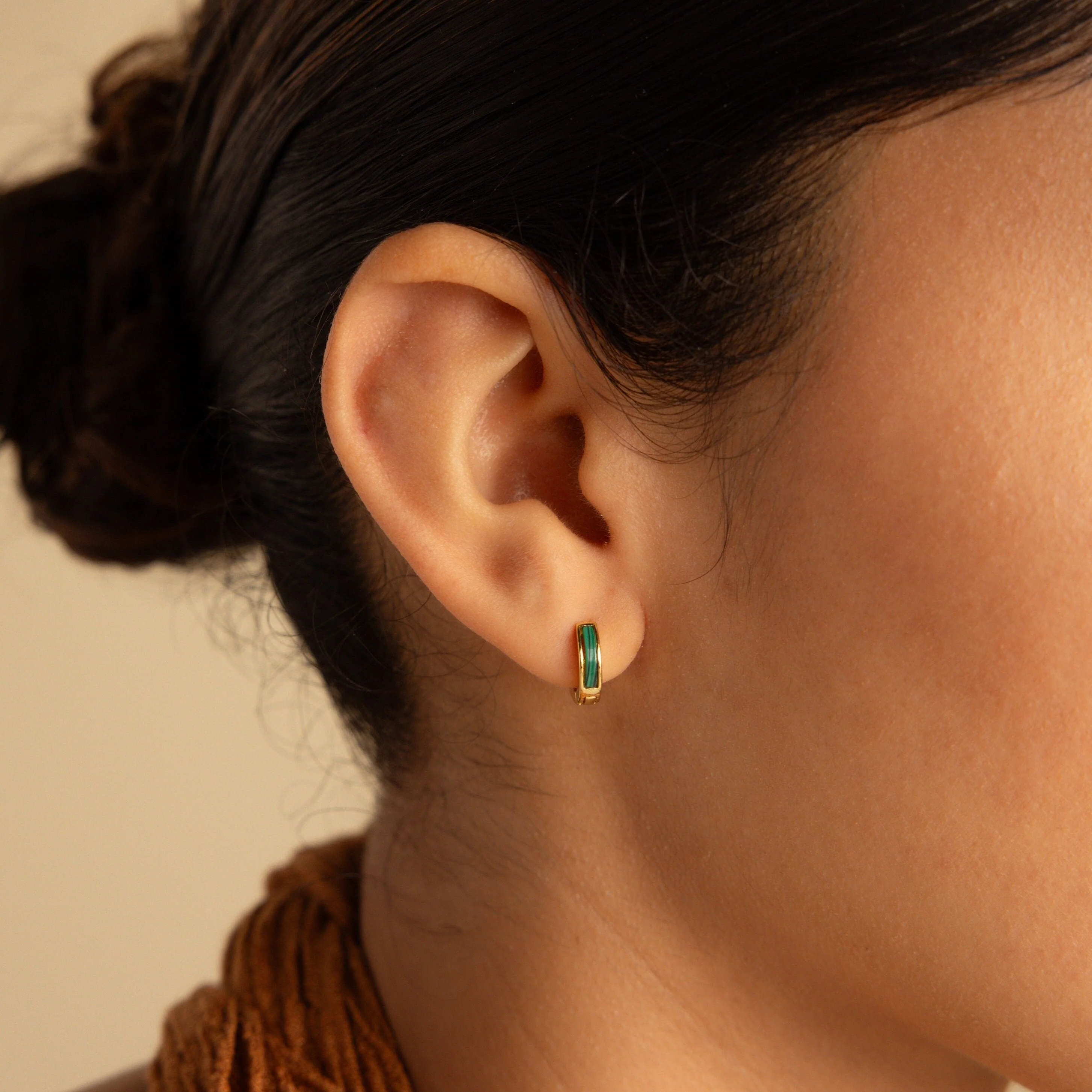 Malachite Inlay Huggies - Image 2