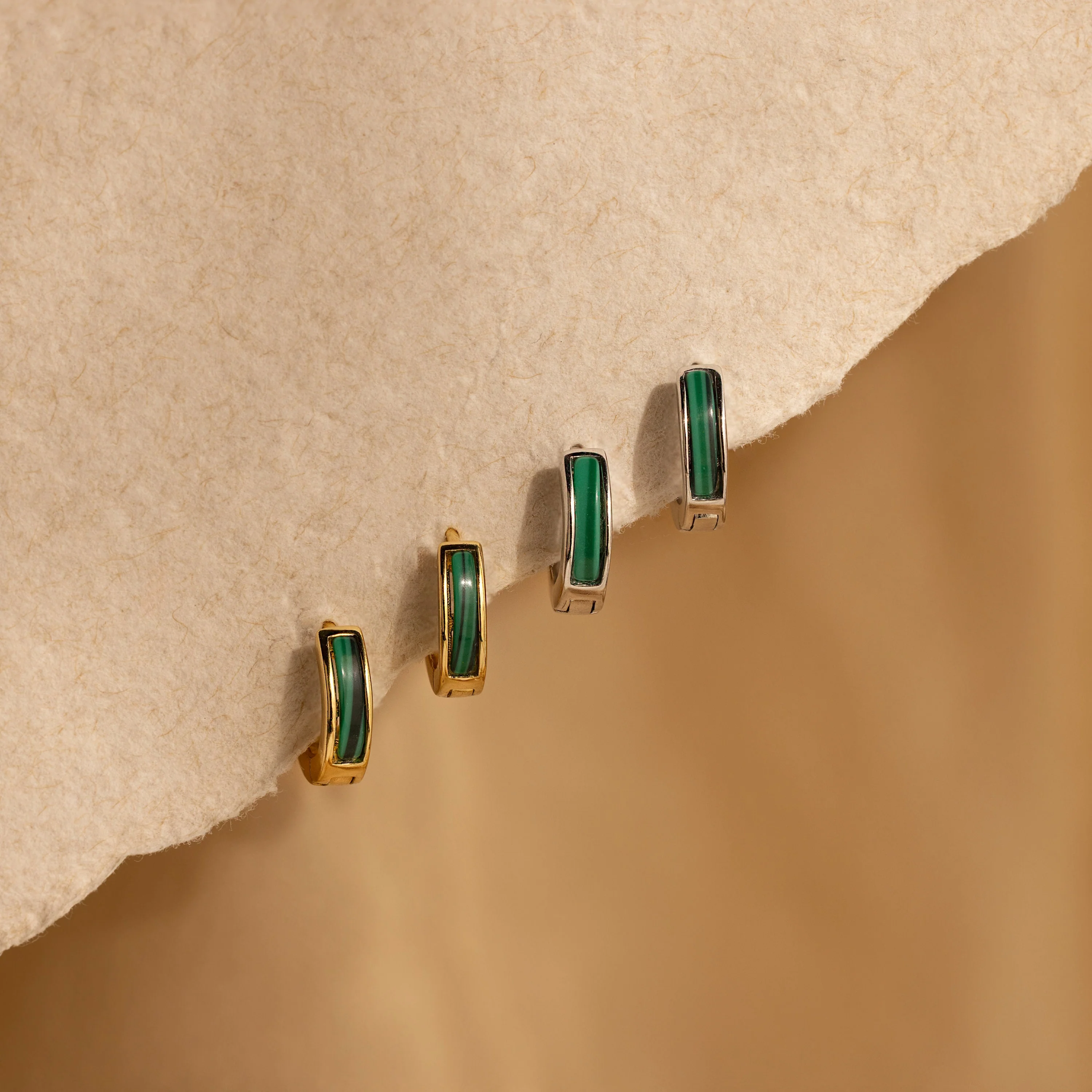 Malachite Inlay Huggies - Image 3