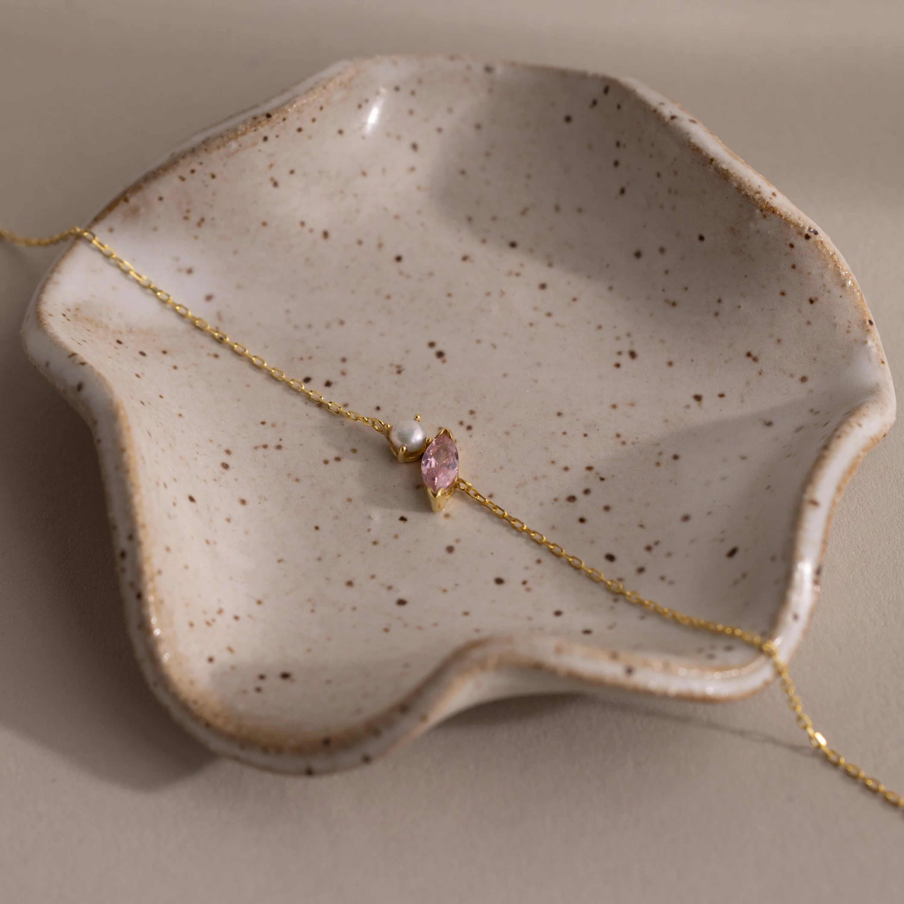 Marquise Pink Tourmaline & Pearl Bracelet