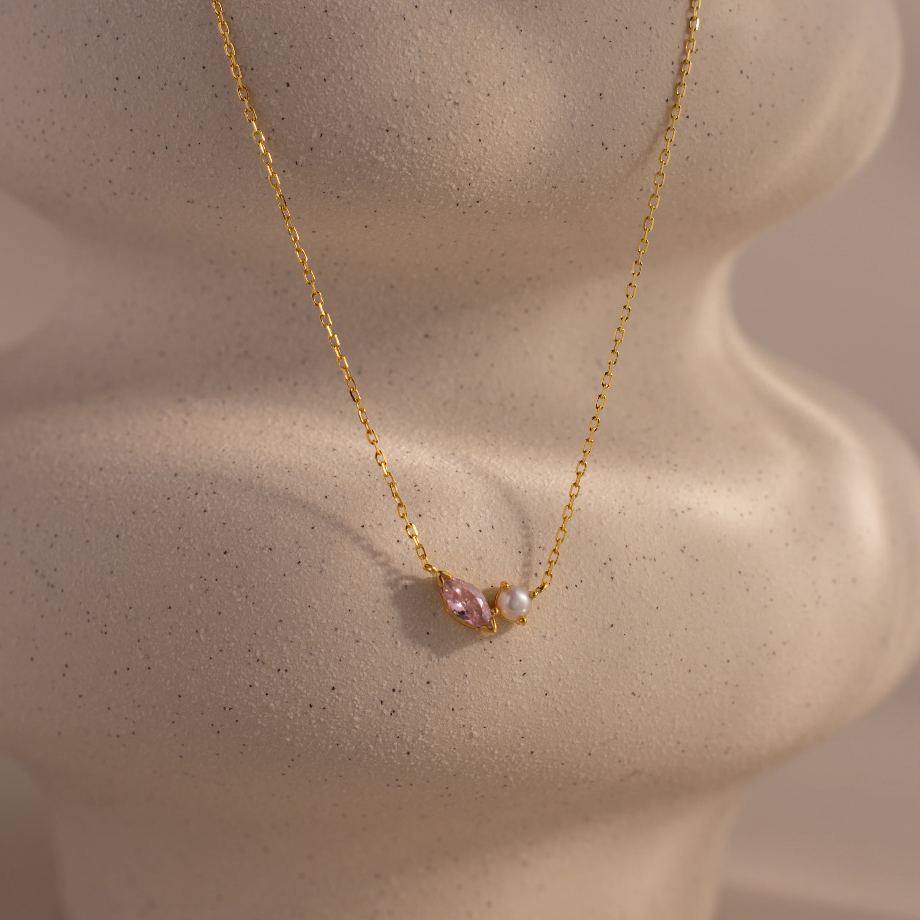 Marquise Pink Tourmaline & Pearl Necklace