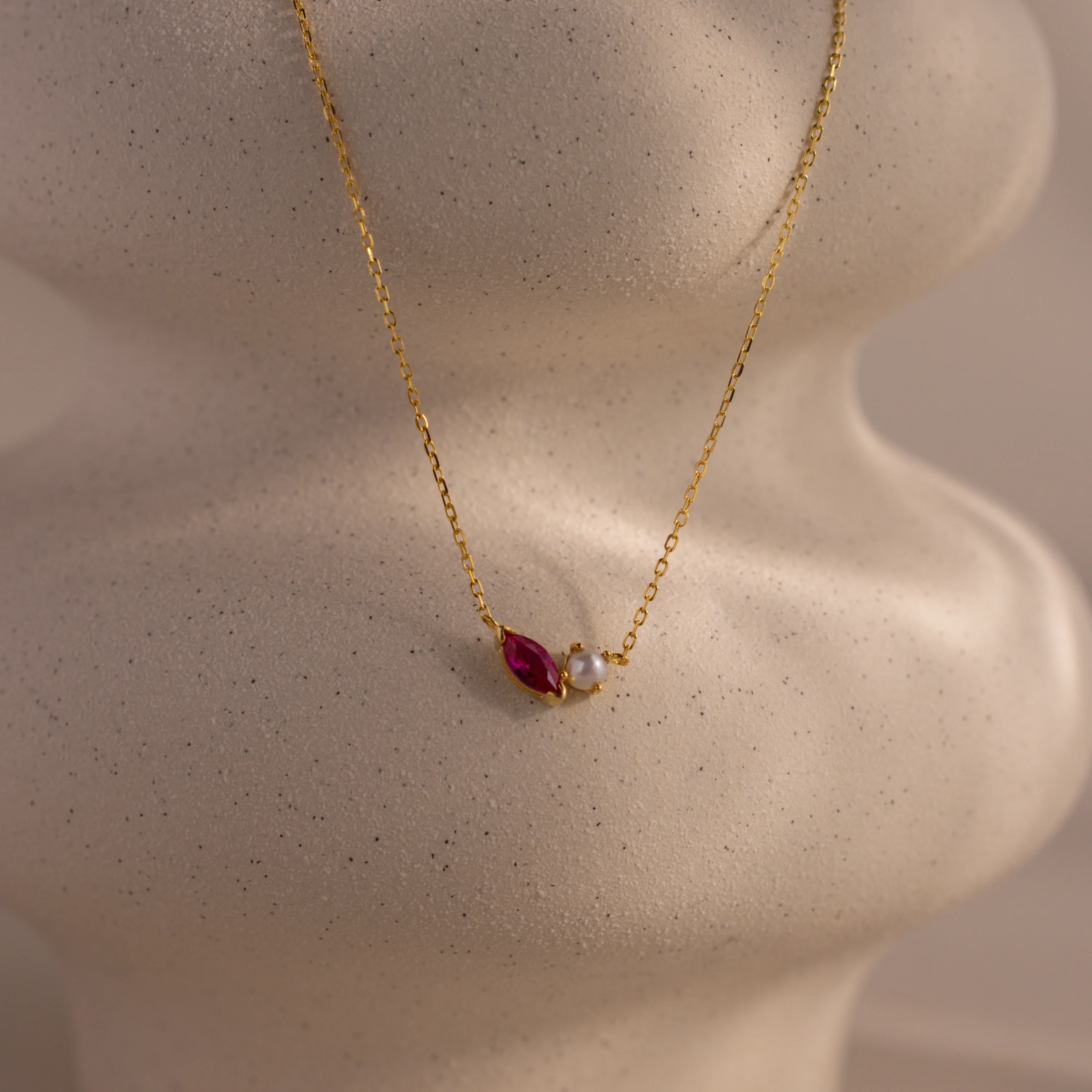 Marquise Ruby & Pearl Necklace