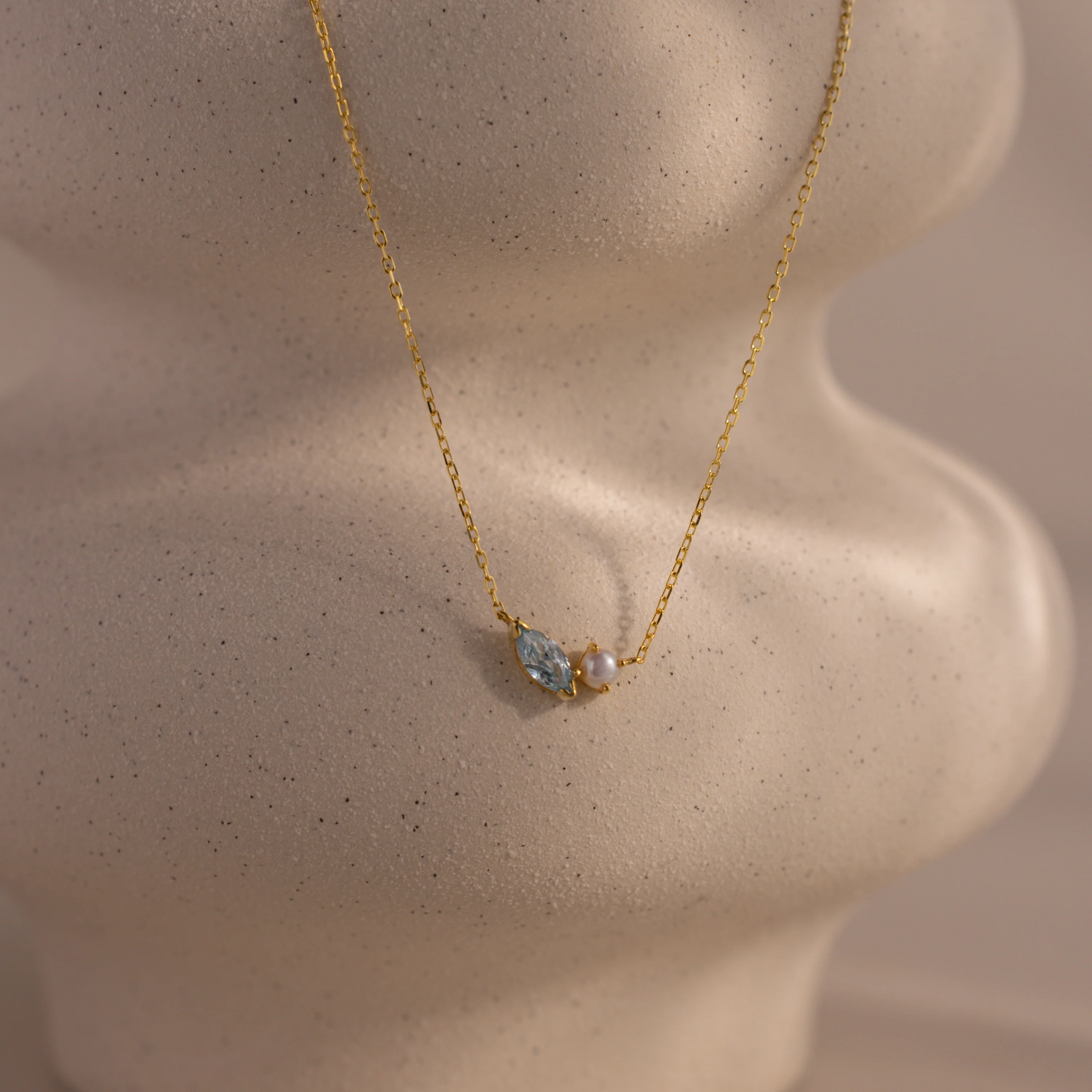 Marquise Aquamarine & Pearl Necklace
