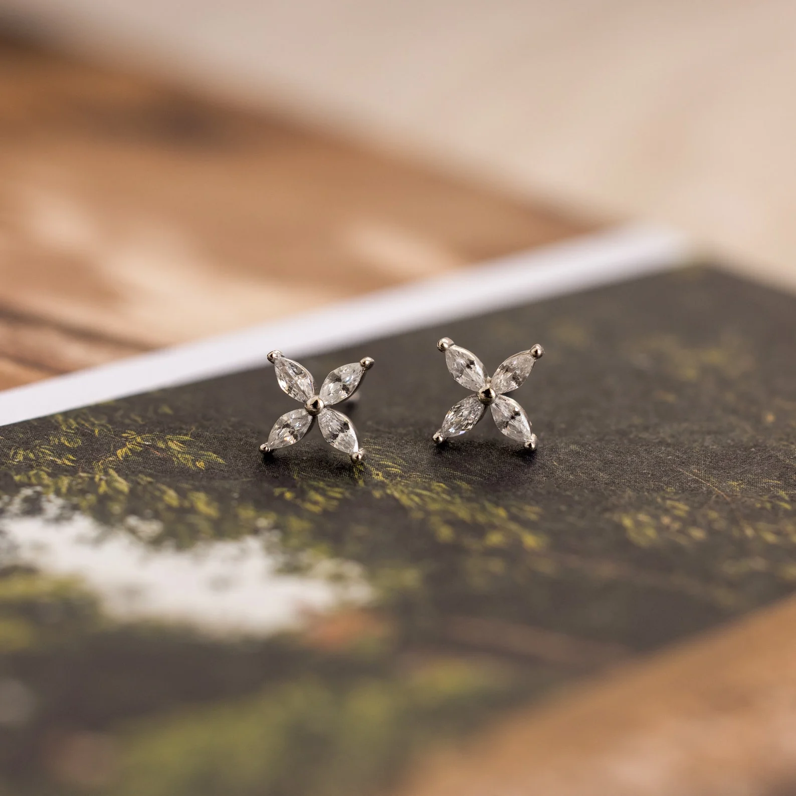 Marquise Diamond Flower Studs - Image 6