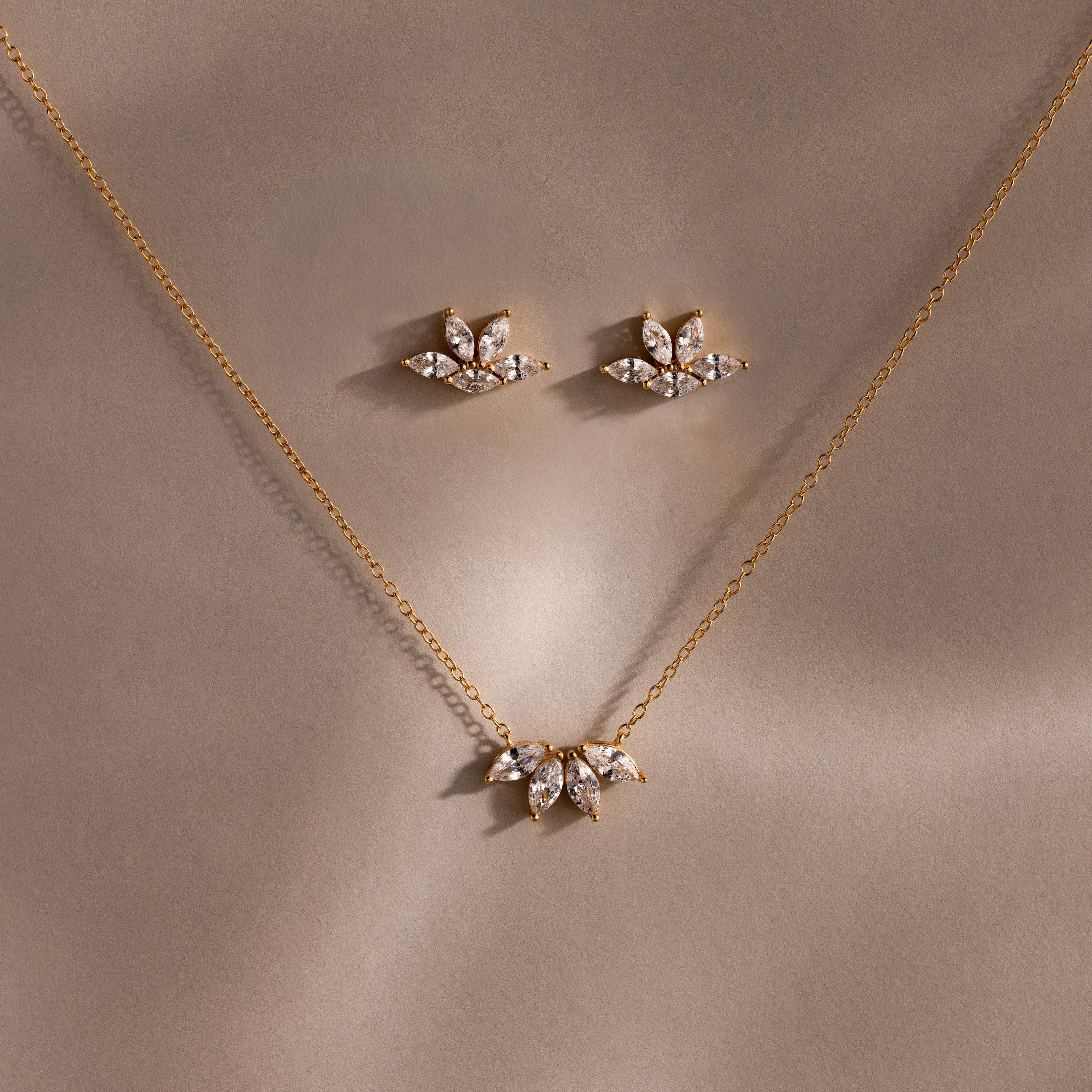 Marquise Diamond Necklace & Earrings Set in 18K Gold