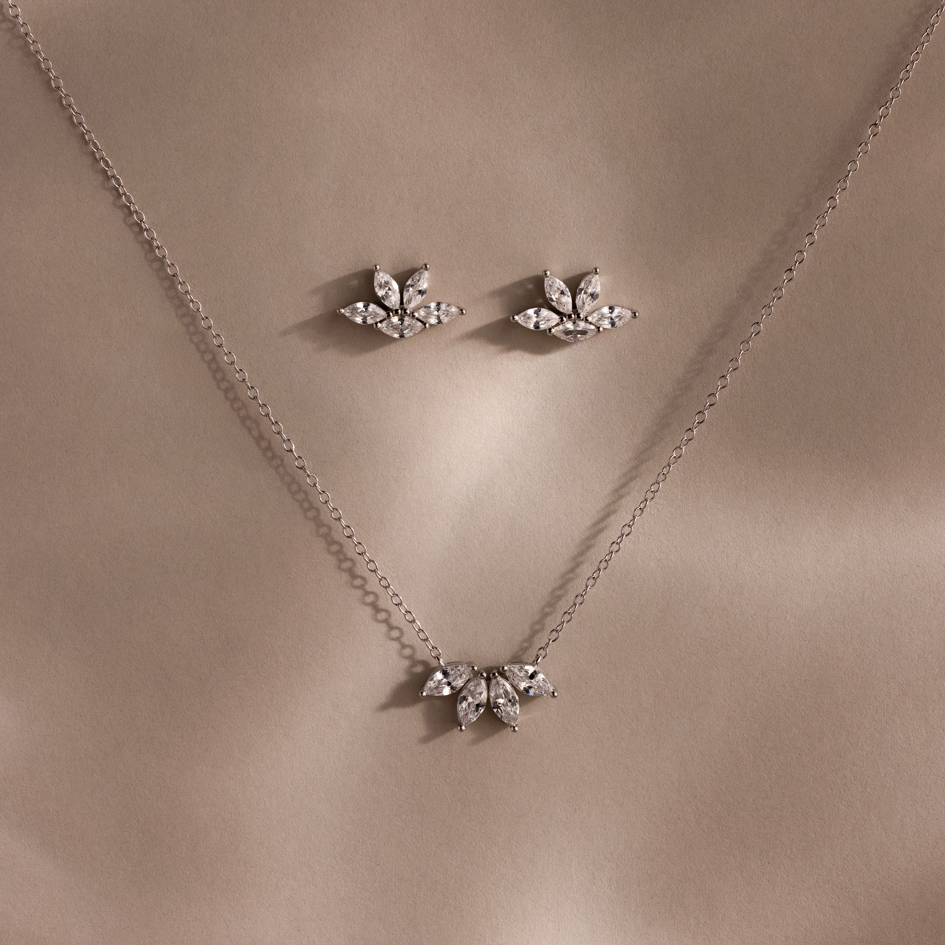 Marquise Diamond Necklace & Earrings Set in Silver