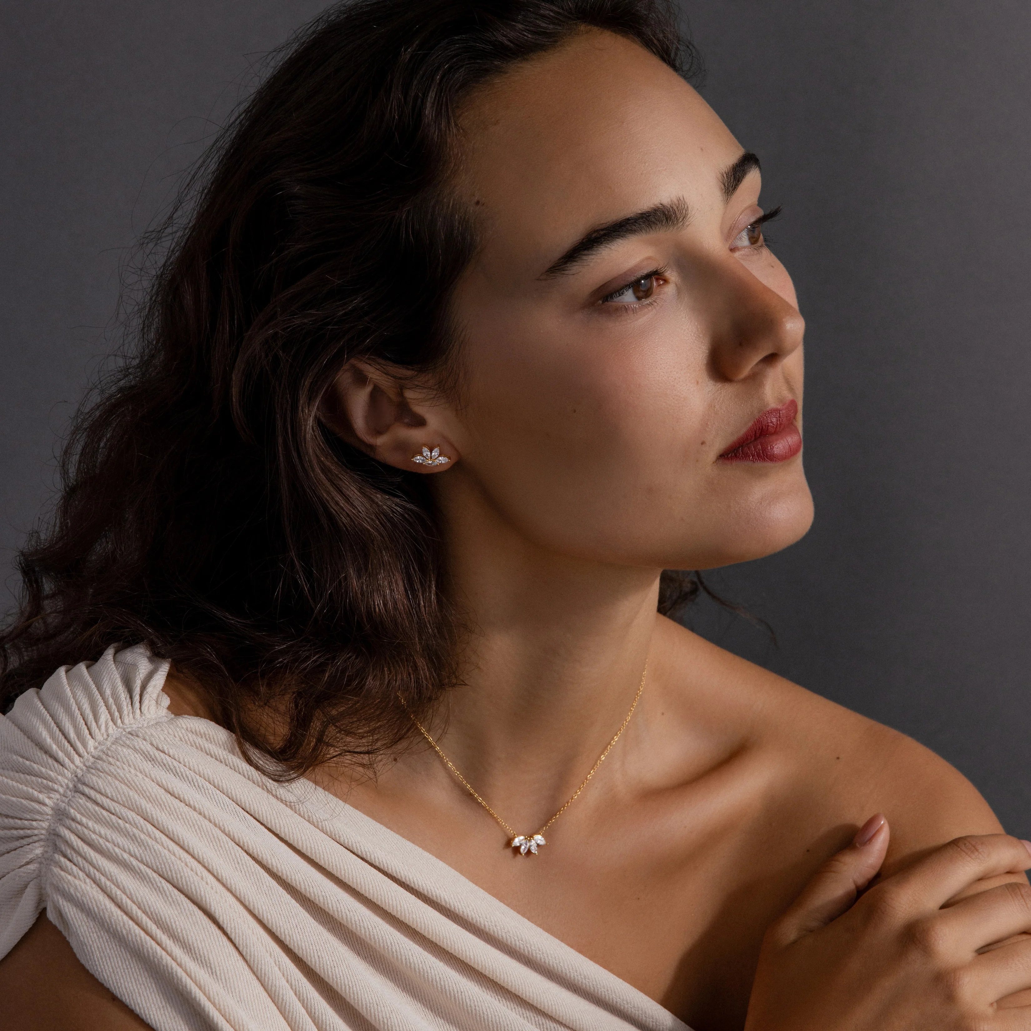 Marquise Diamond Necklace & Earrings Set in 18K Gold - Image 2