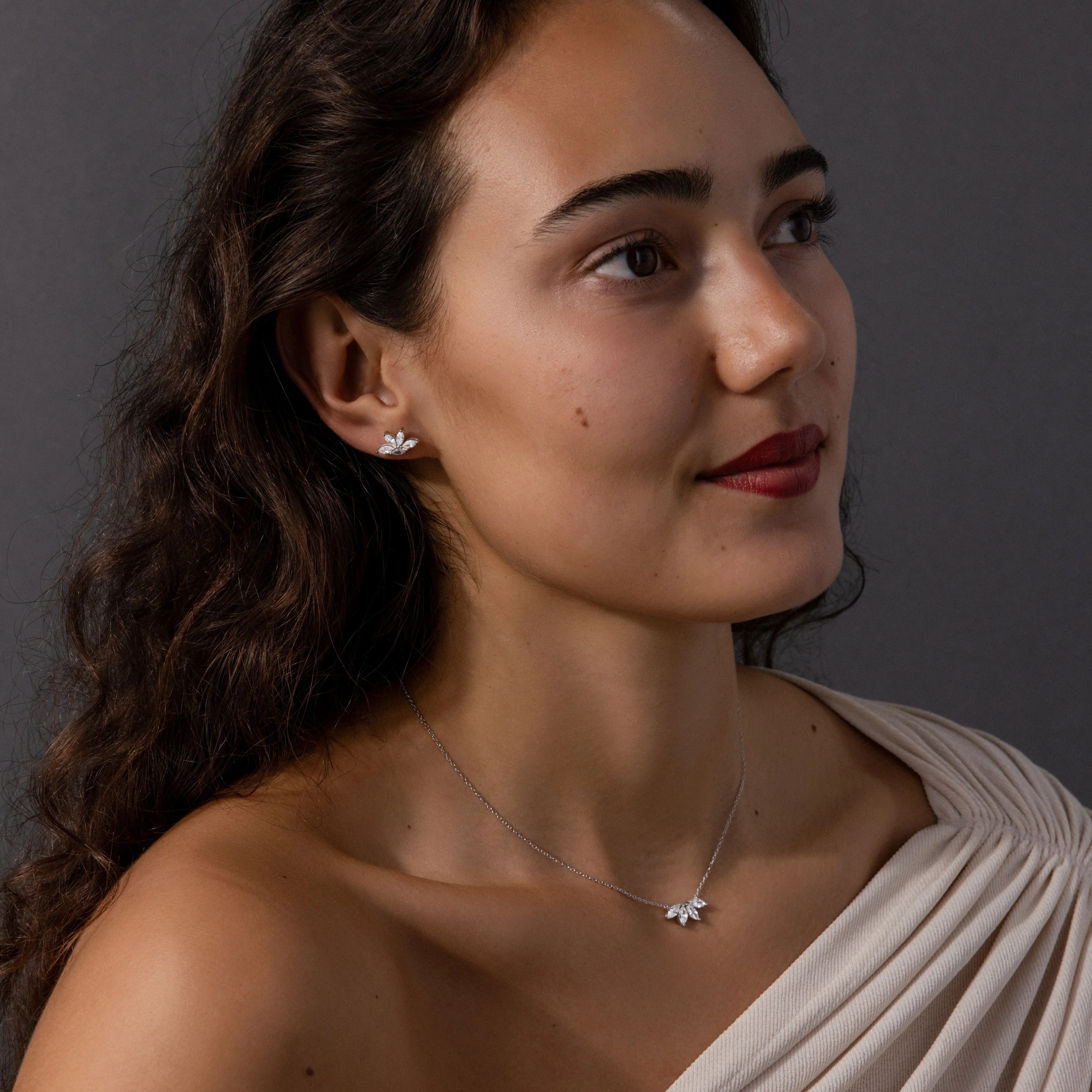 Marquise Diamond Necklace & Earrings Set in Silver - Image 4