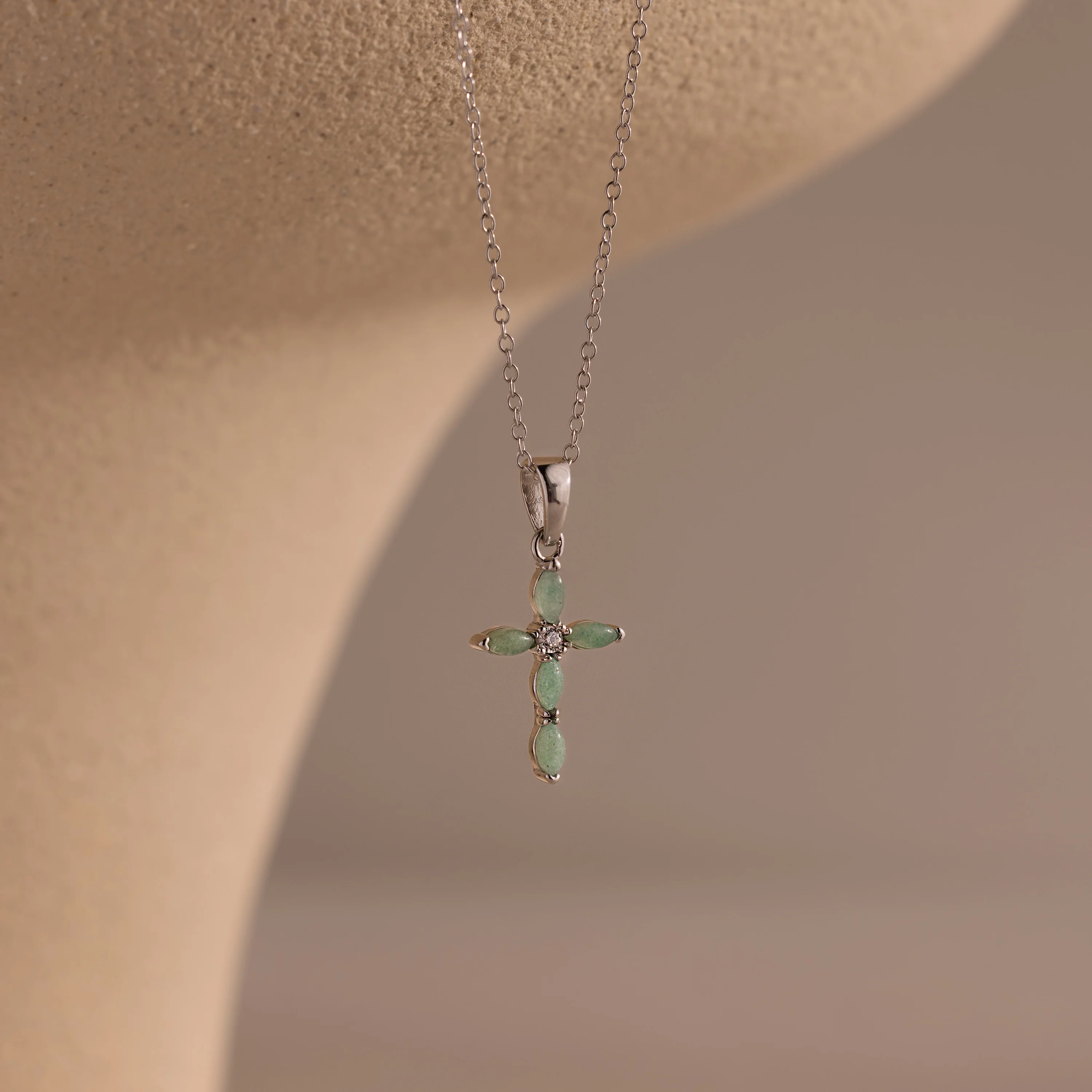 Marquise Jade Cross Necklace in Silver