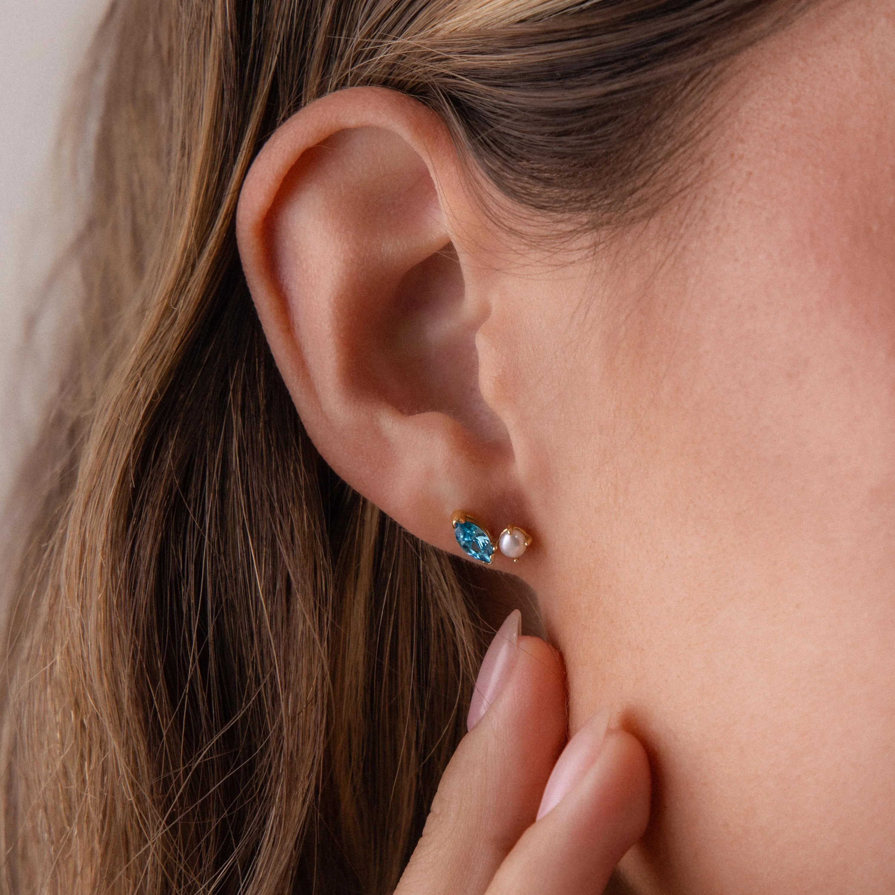 Marquise Emerald & Pearl Studs - Image 2