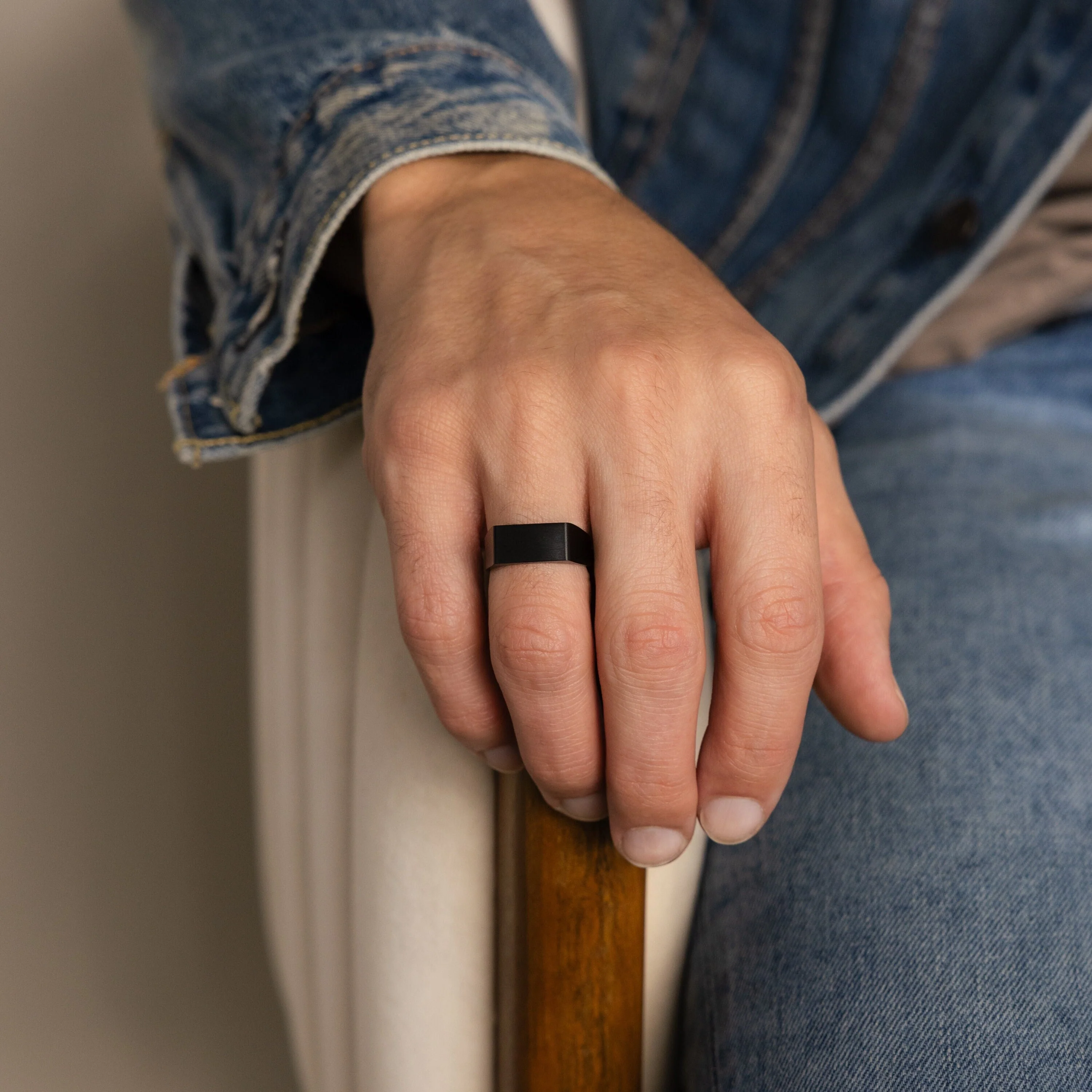 Men's Black Signet Ring - Image 7