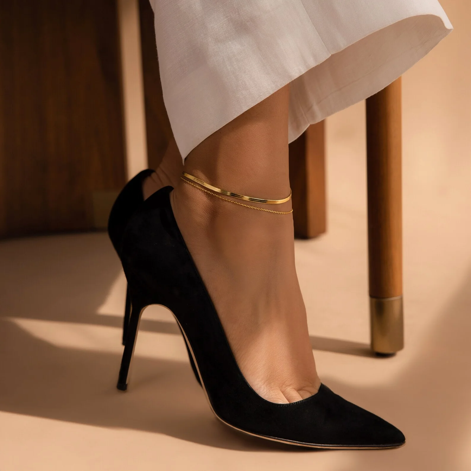 Micro Rolo Chain Anklet in 18K Gold - Image 6