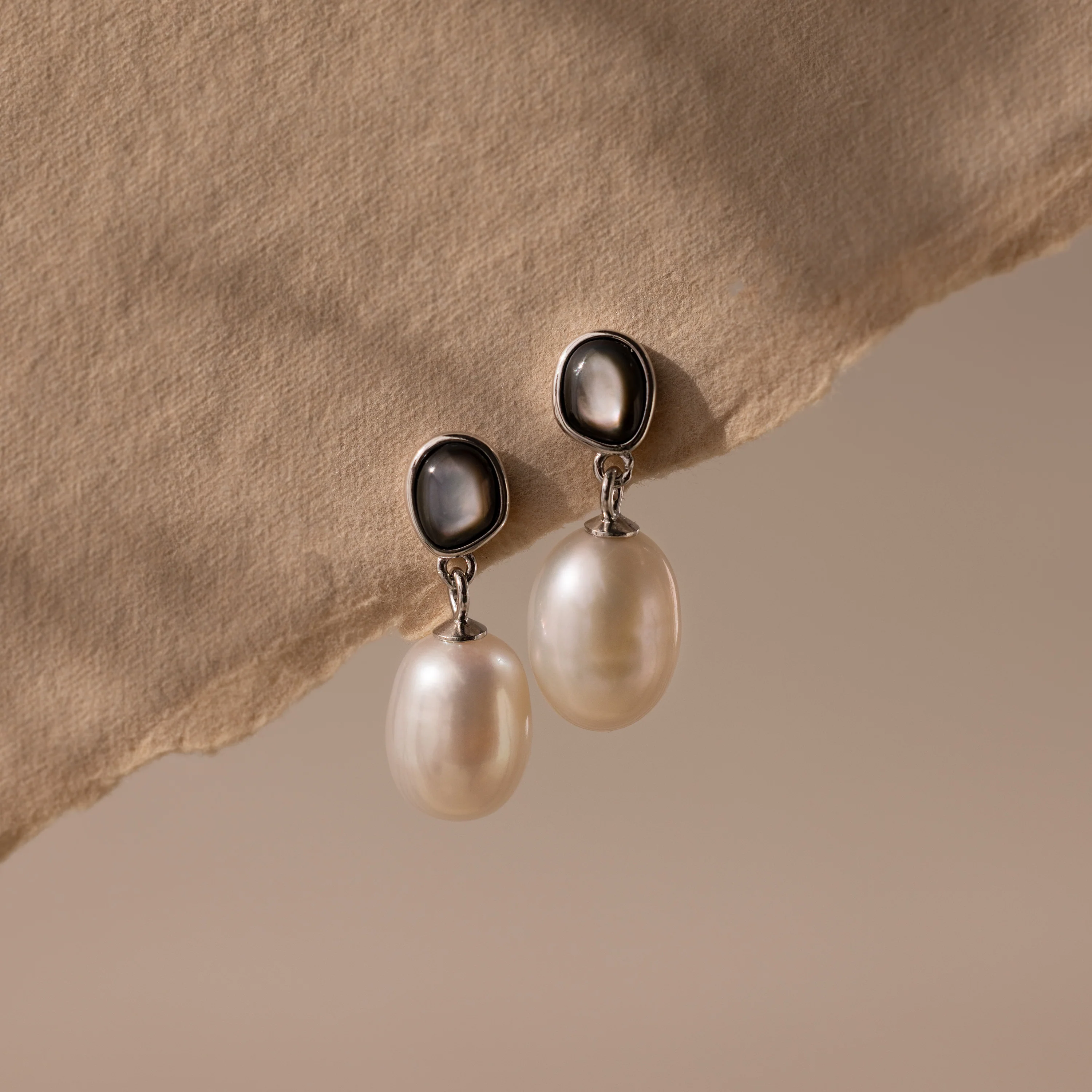 Midnight Pearl Drop Earrings in Silver