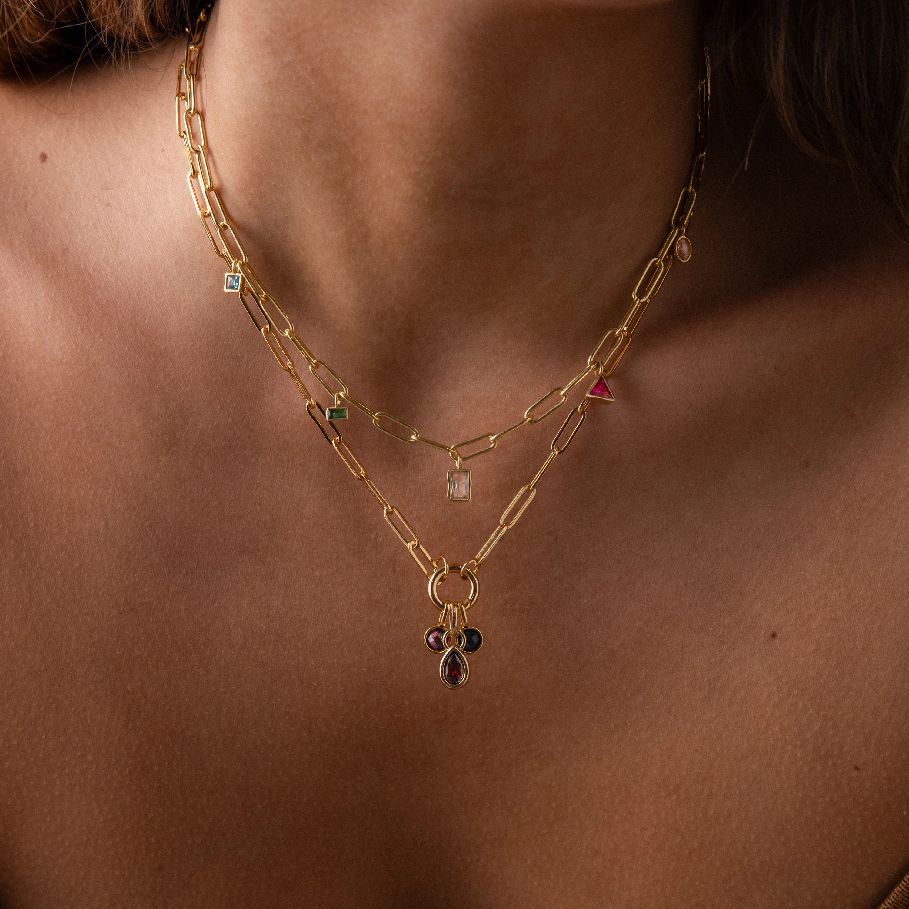Mixed Birthstone Charm Necklace in 18K Gold - Image 4