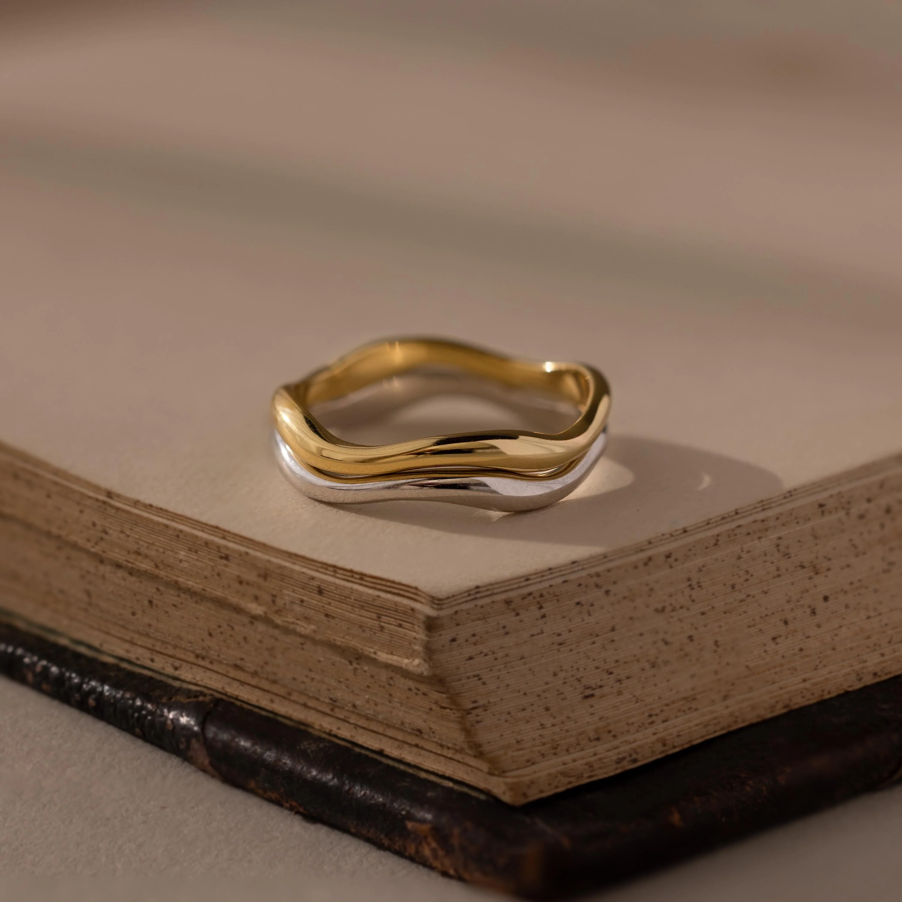 Mixed Metal Wave Ring Set