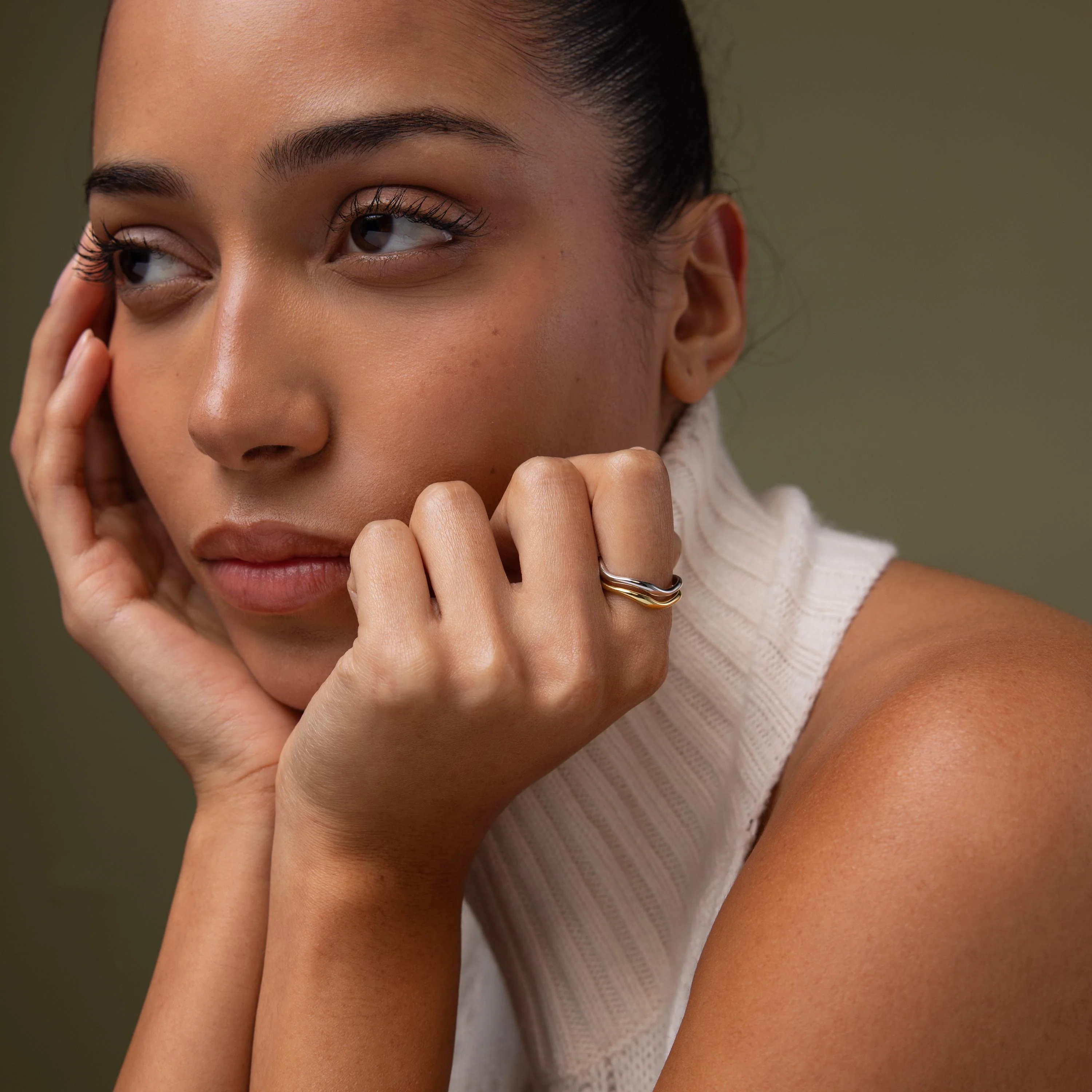 Mixed Metal Wave Ring Set - Image 6