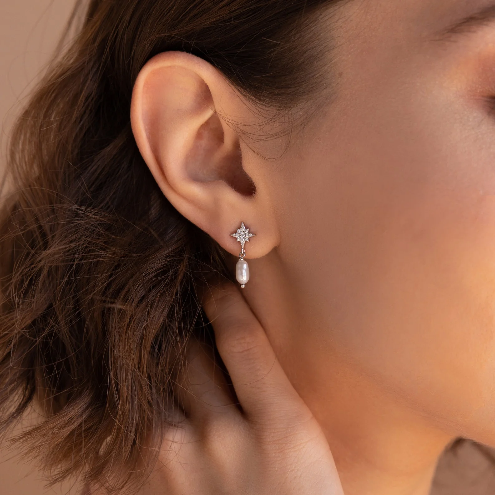 Moon & Star Pearl Earrings - Image 4