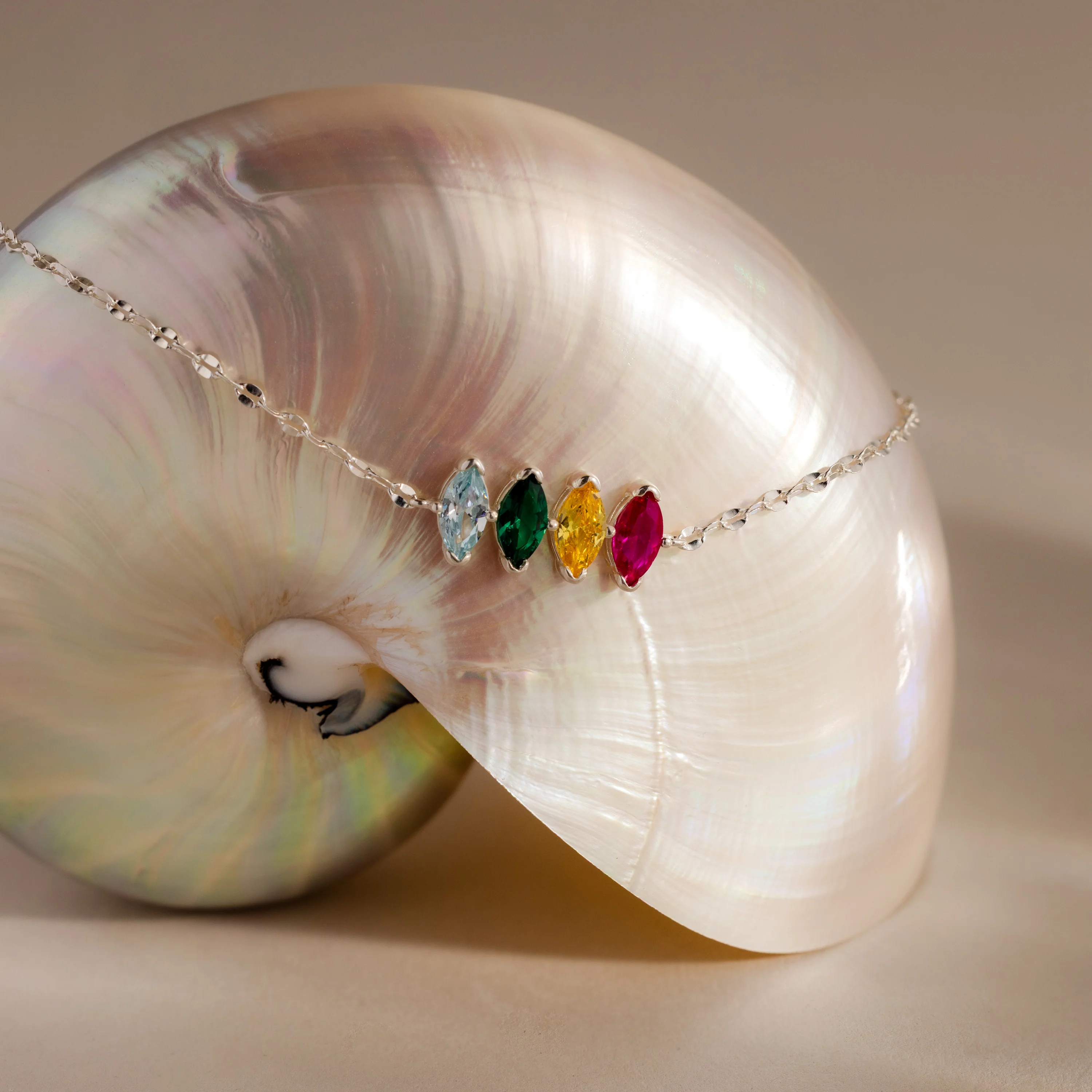 Multiple Marquise Birthstone Bracelet in Silver - Image 3