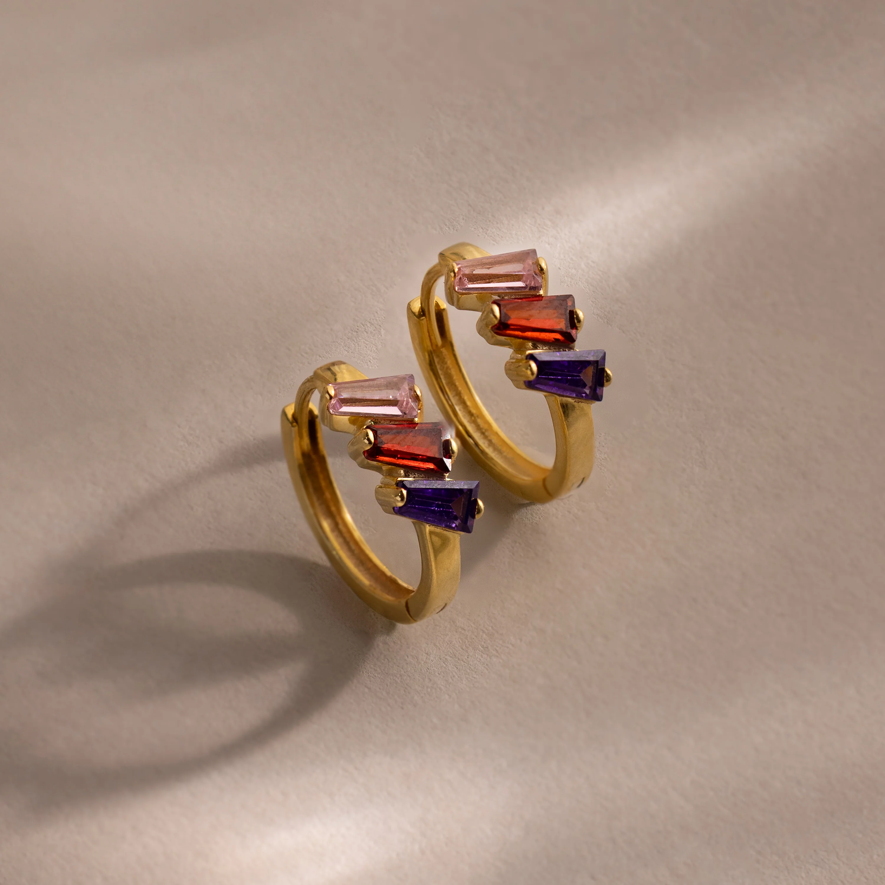 Multiple Tapered Birthstone Huggies in 18K Gold