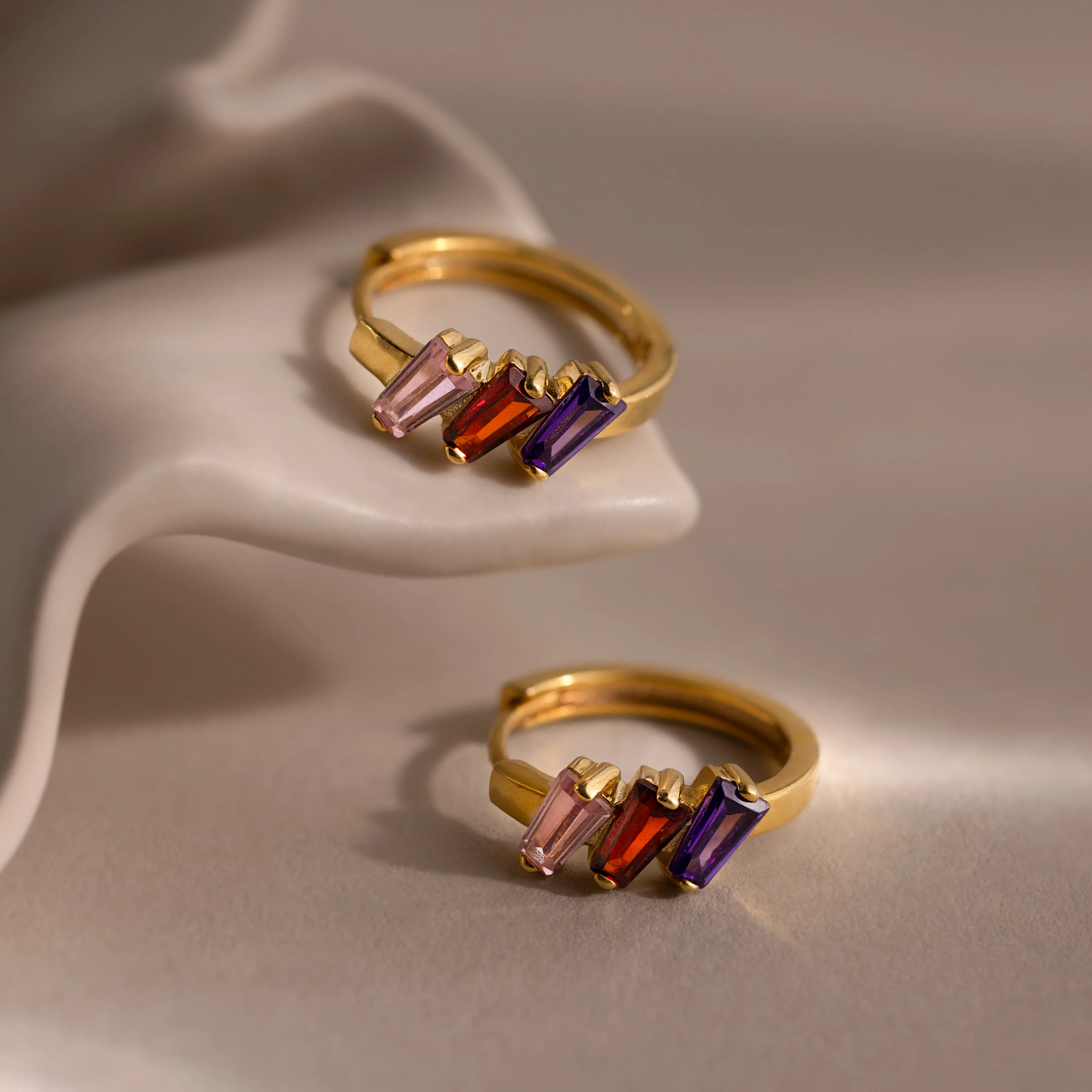 Multiple Tapered Birthstone Huggies in 18K Gold - Image 3