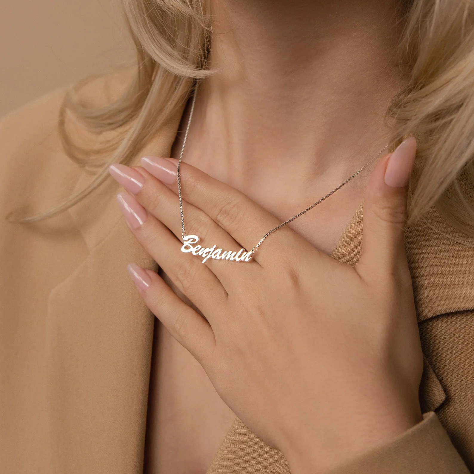 Natural Name Necklace in Box Chain - Image 6