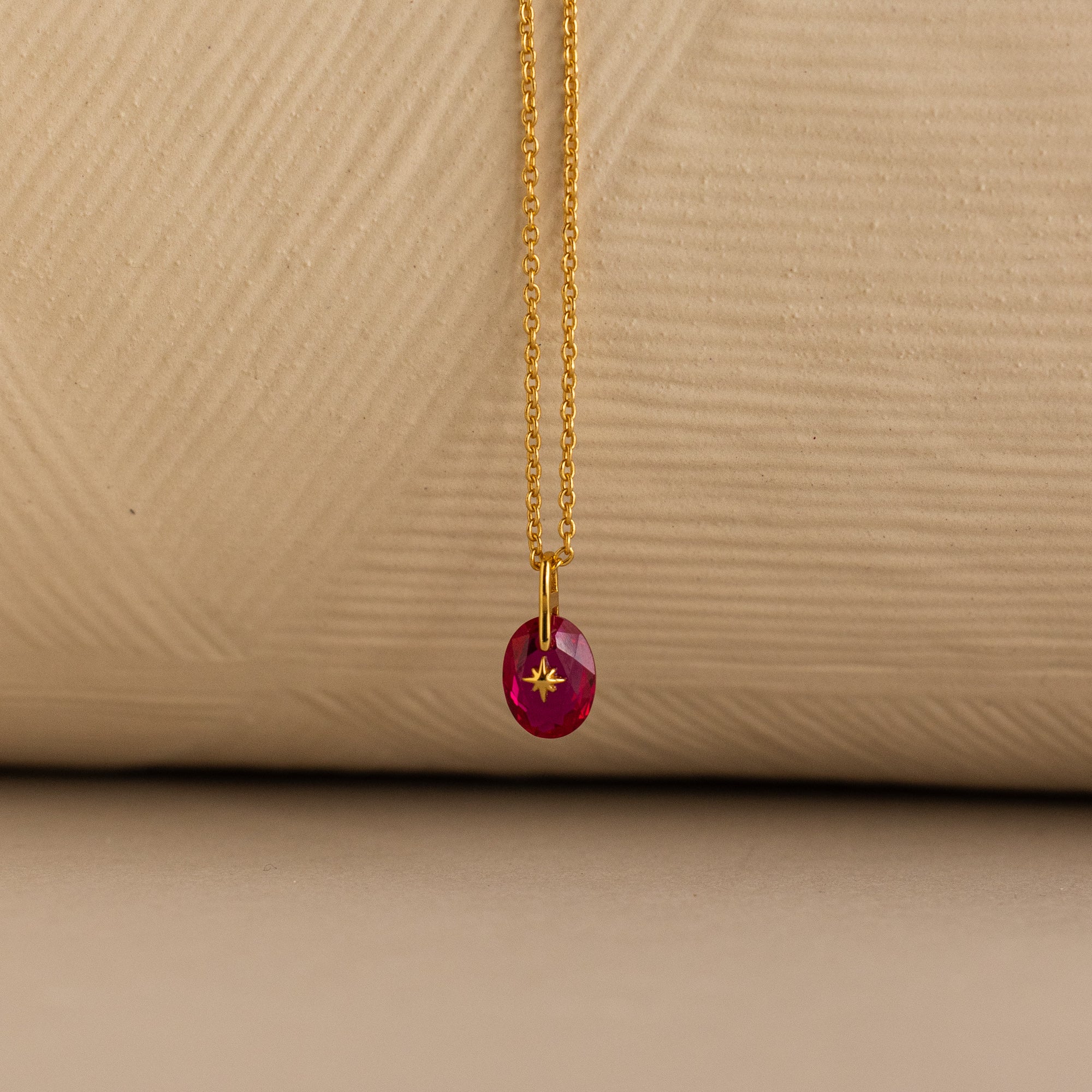 North Star Birthstone Signet Necklace in Ruby