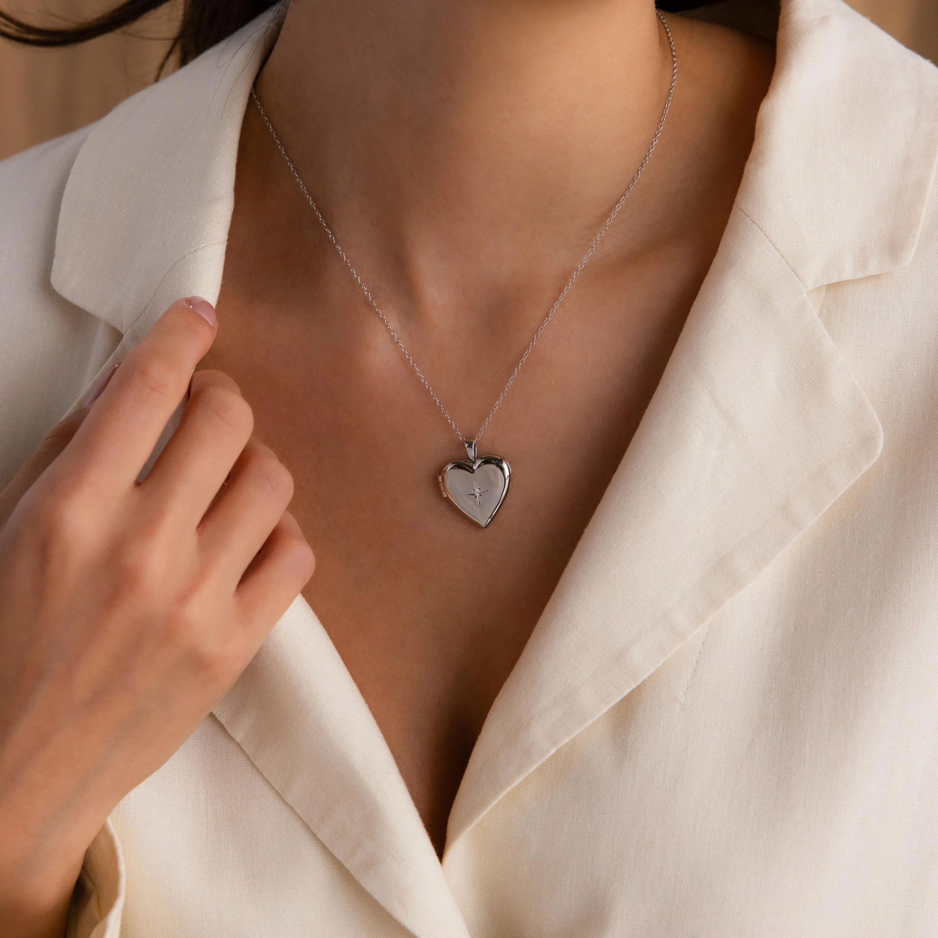 North Star Heart Locket Necklace in Silver - Image 2