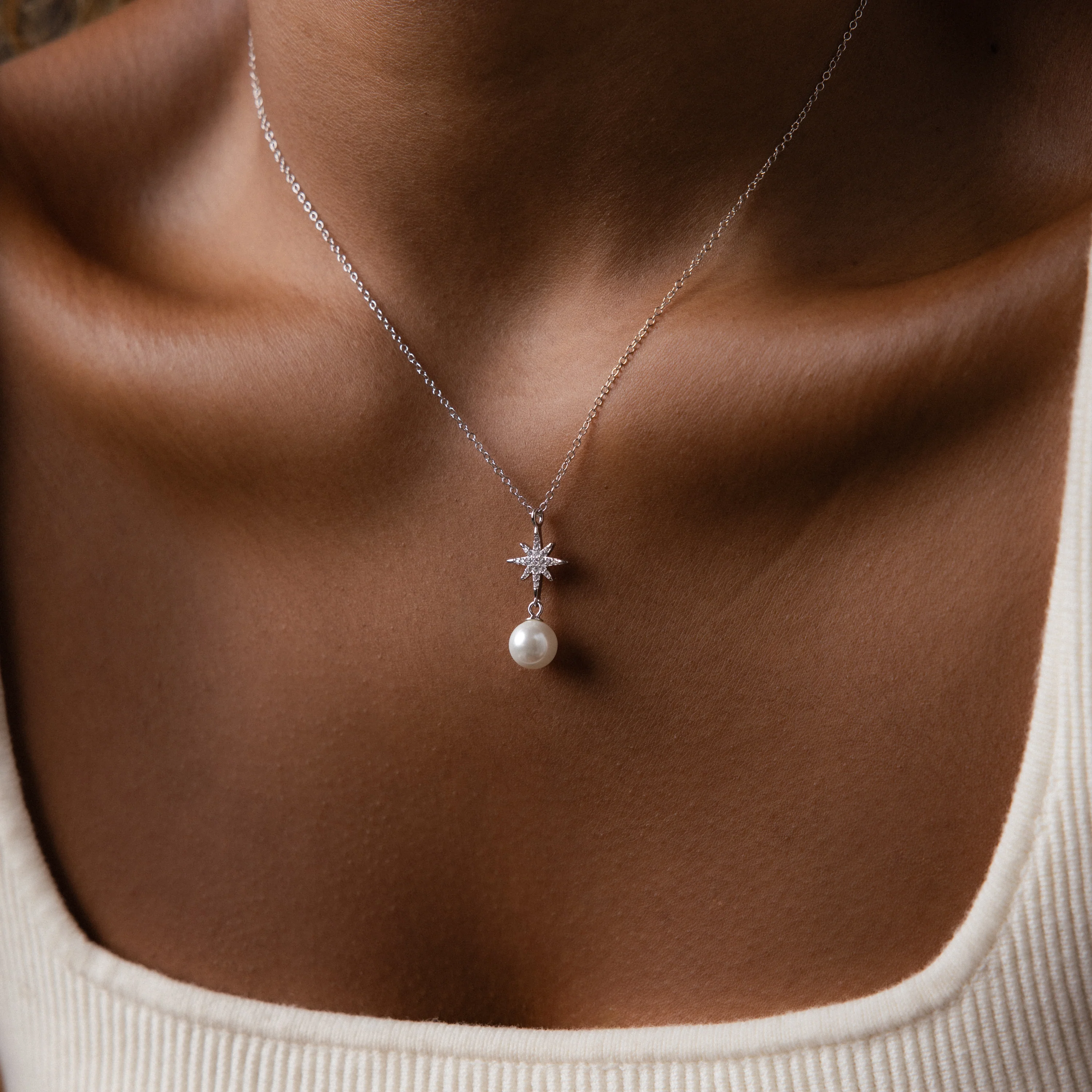 North Star Pearl Necklace in Silver - Image 2
