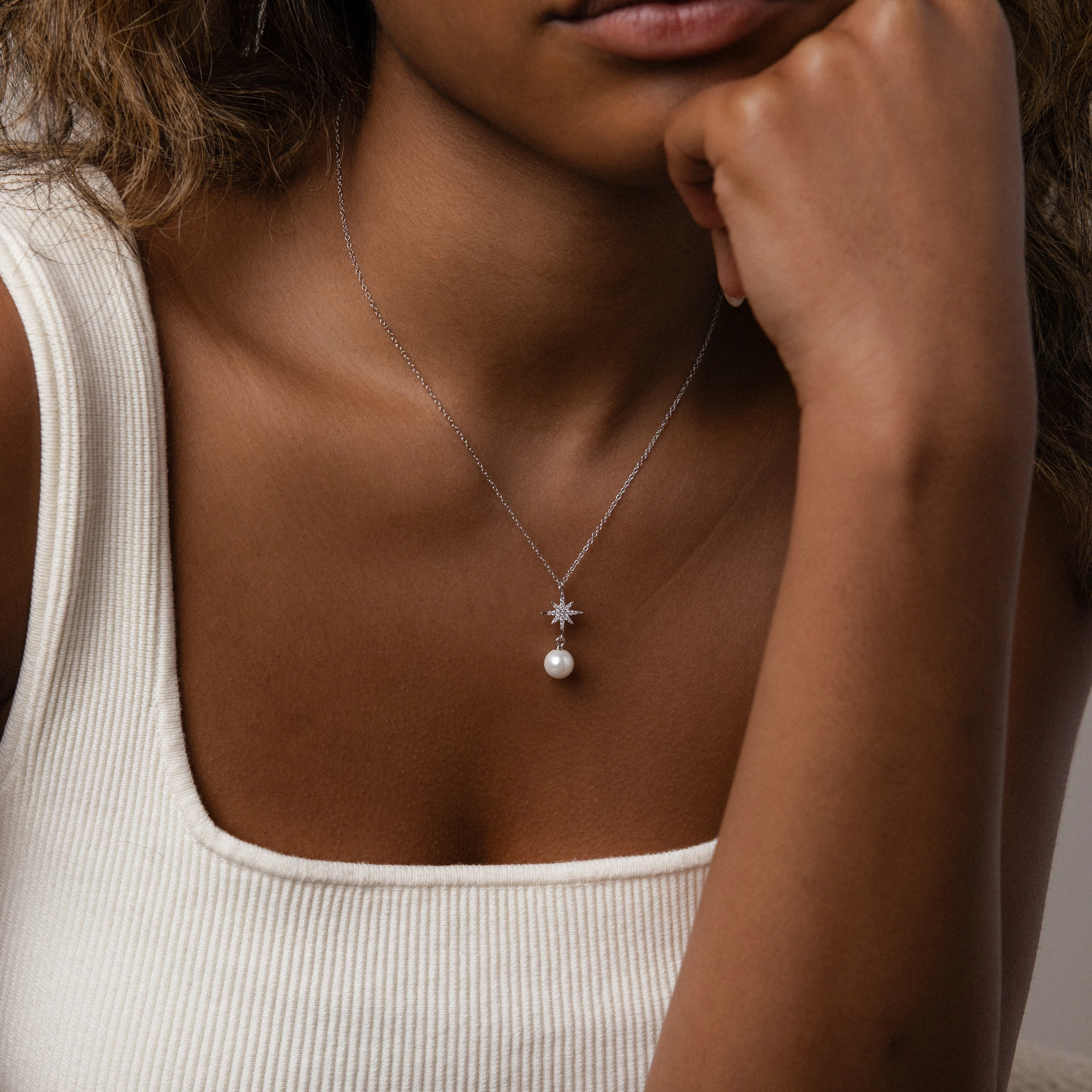 North Star Pearl Necklace in Silver - Image 4