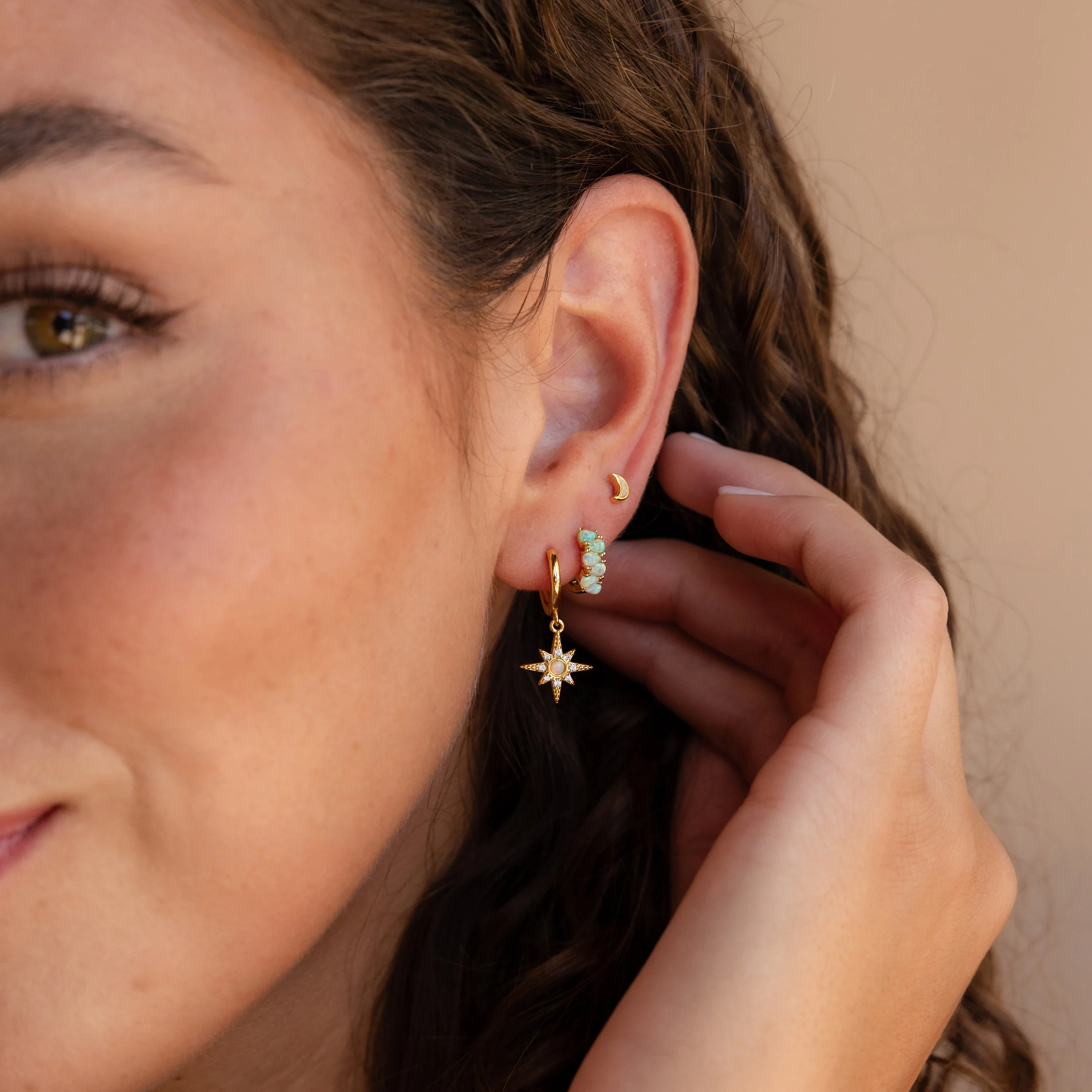 Ombre Opal Huggies in 18K Gold - Image 6