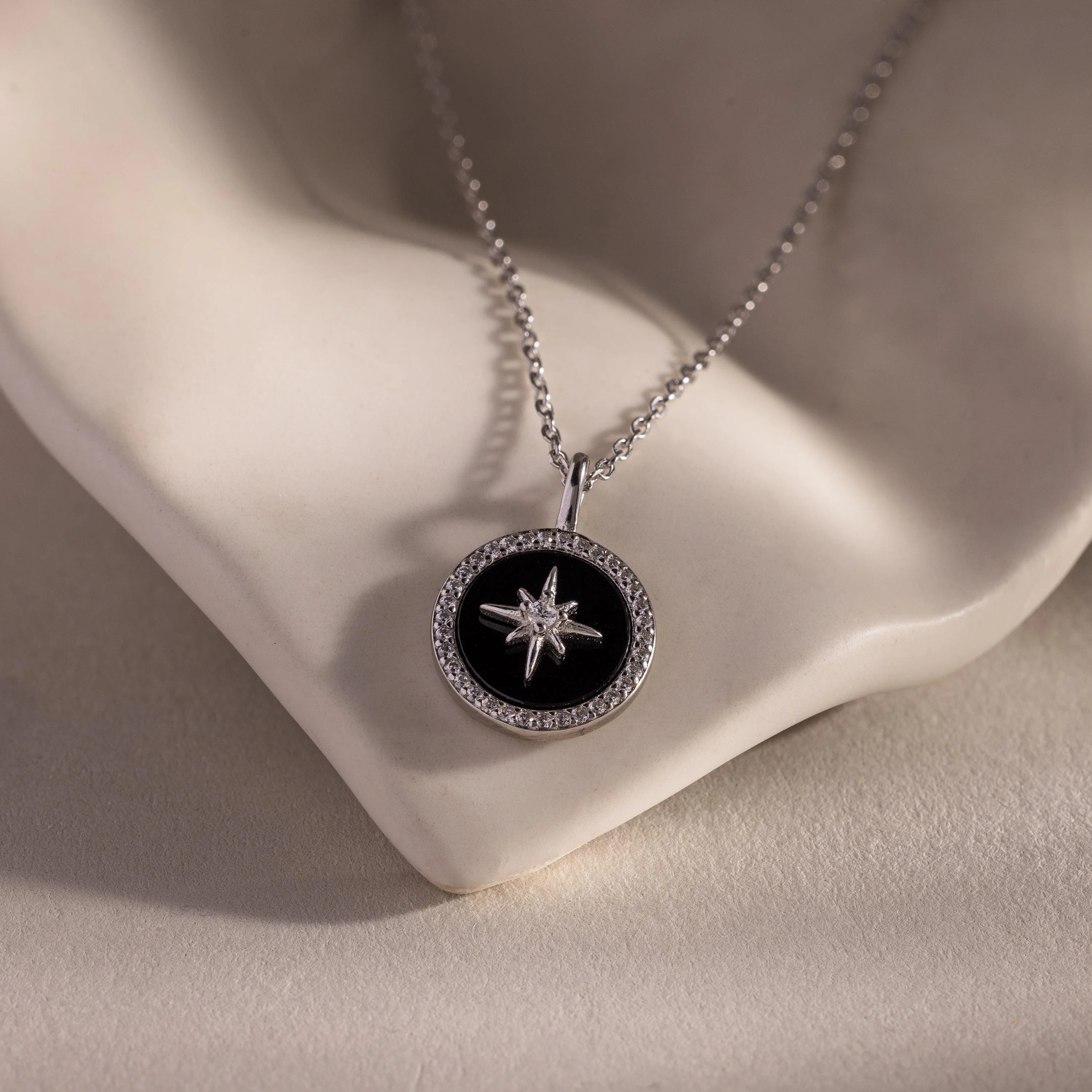 Onyx Star Pendant Necklace in Silver - Image 3