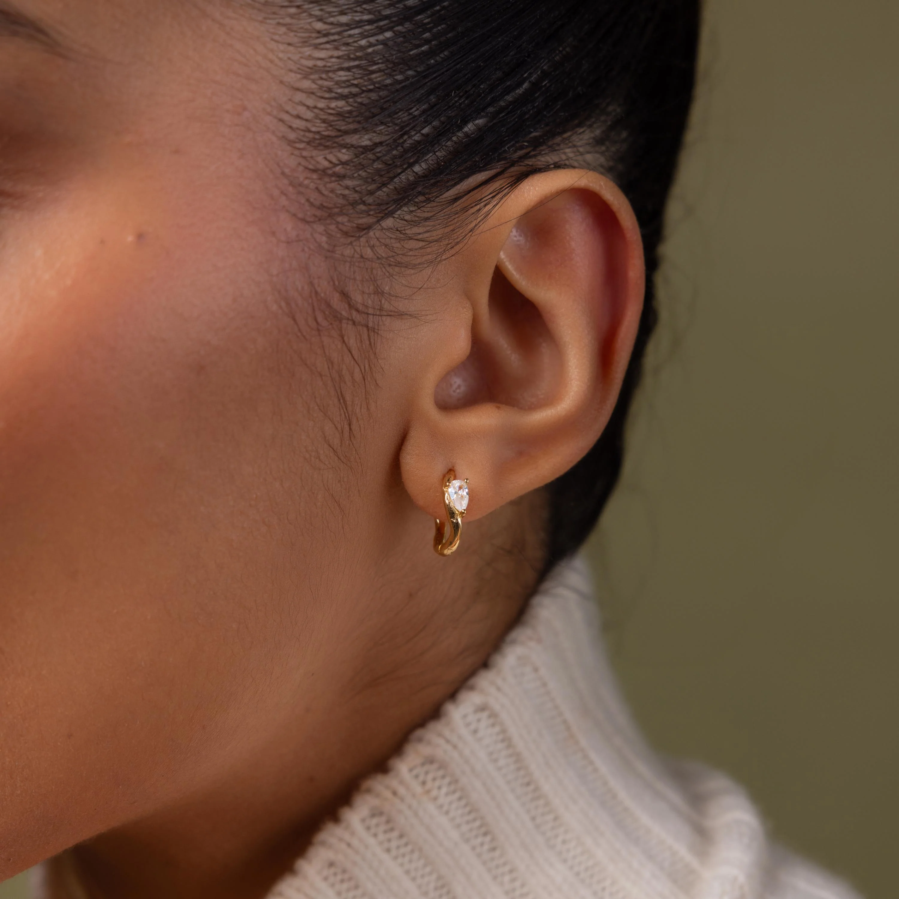 Organic Diamond Teardrop Hoops in 18K Gold - Image 2