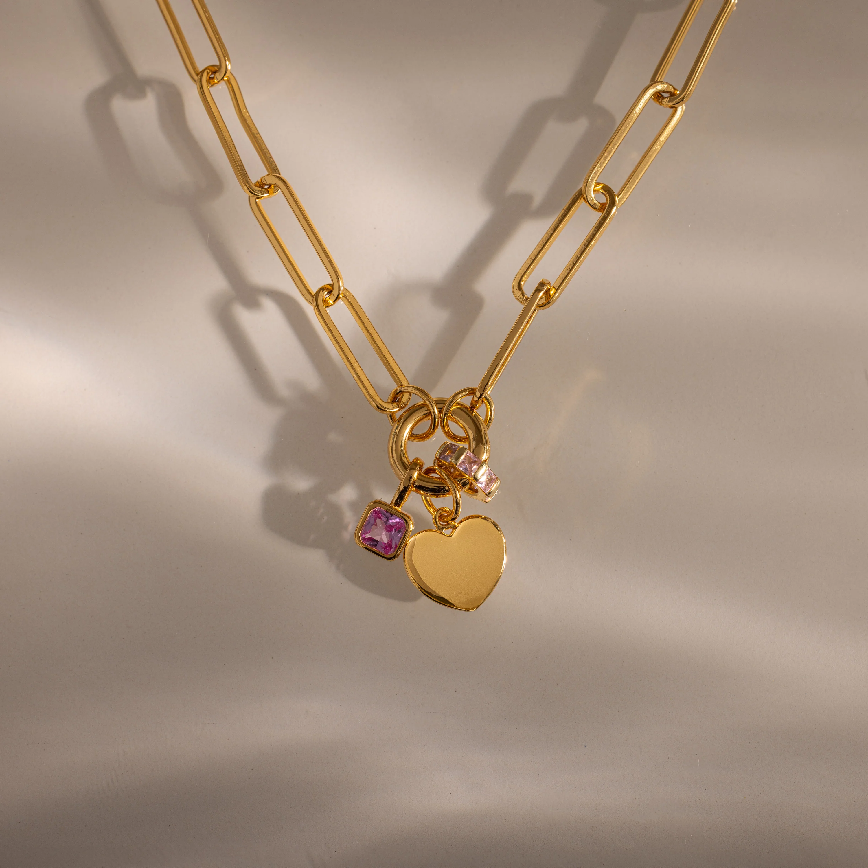 Paperclip Heart Charm Necklace in 18K Gold - Image 7