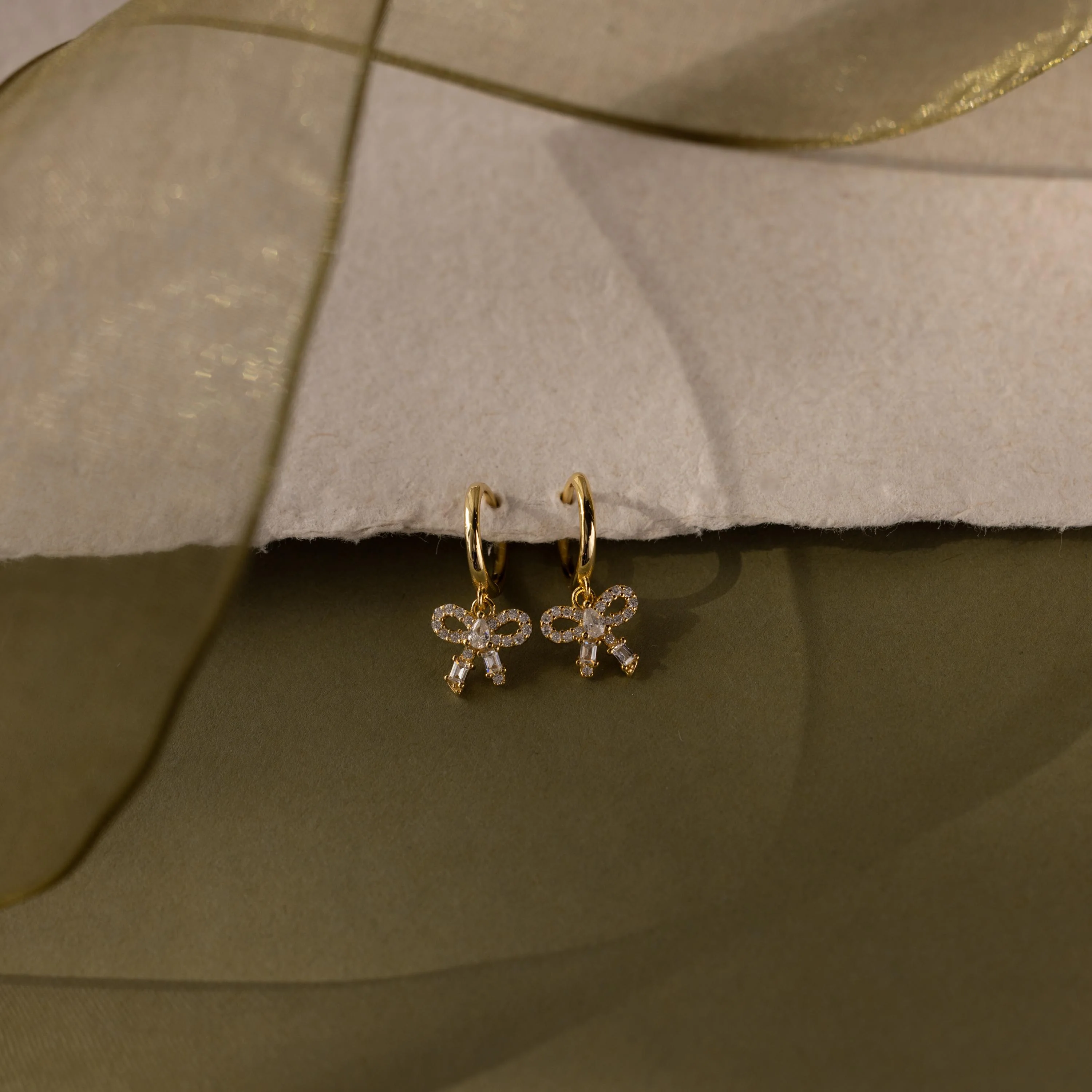 Pave Bow Charm Hoops in 18K Gold - Image 7
