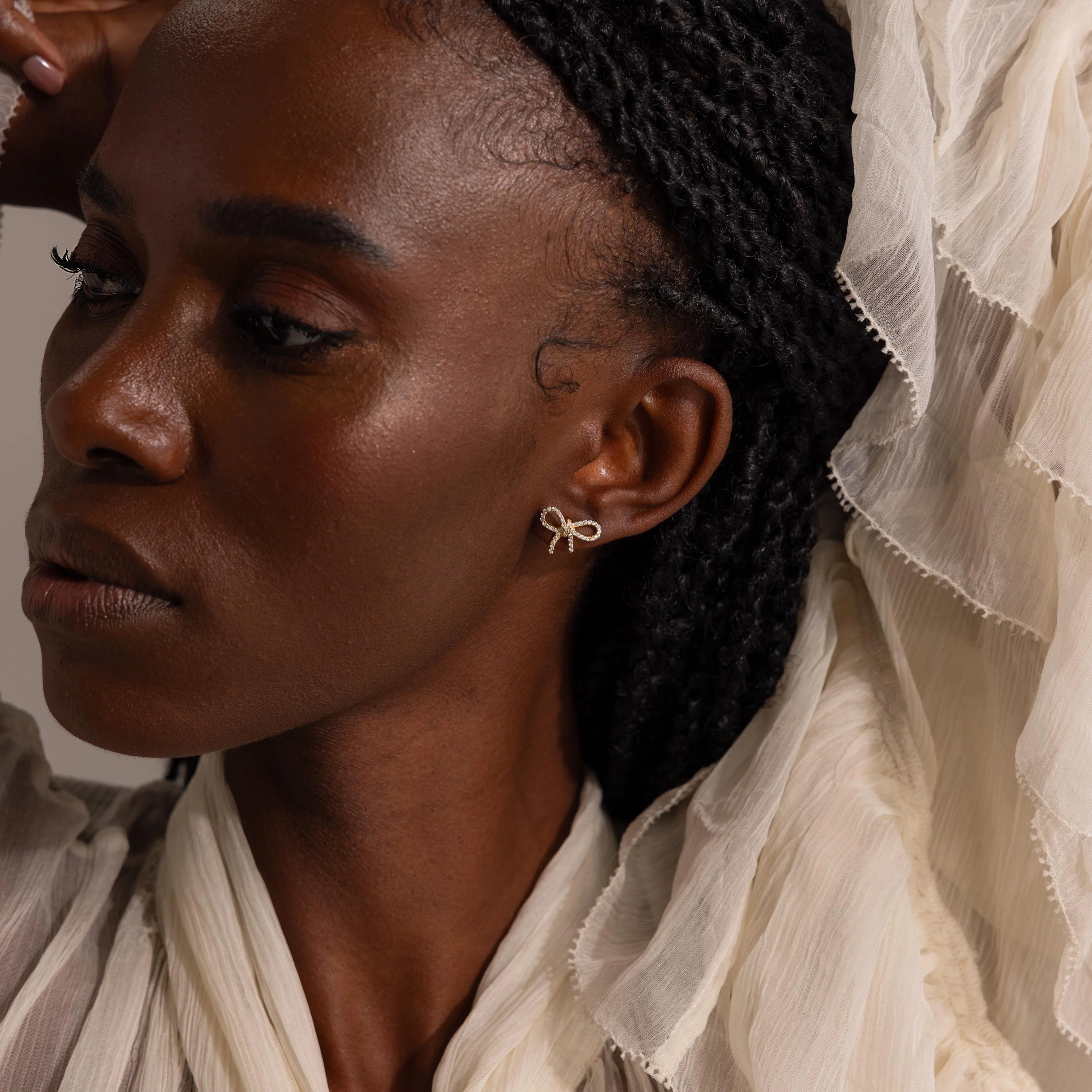 Pave Bow Studs in 18K Gold - Image 6