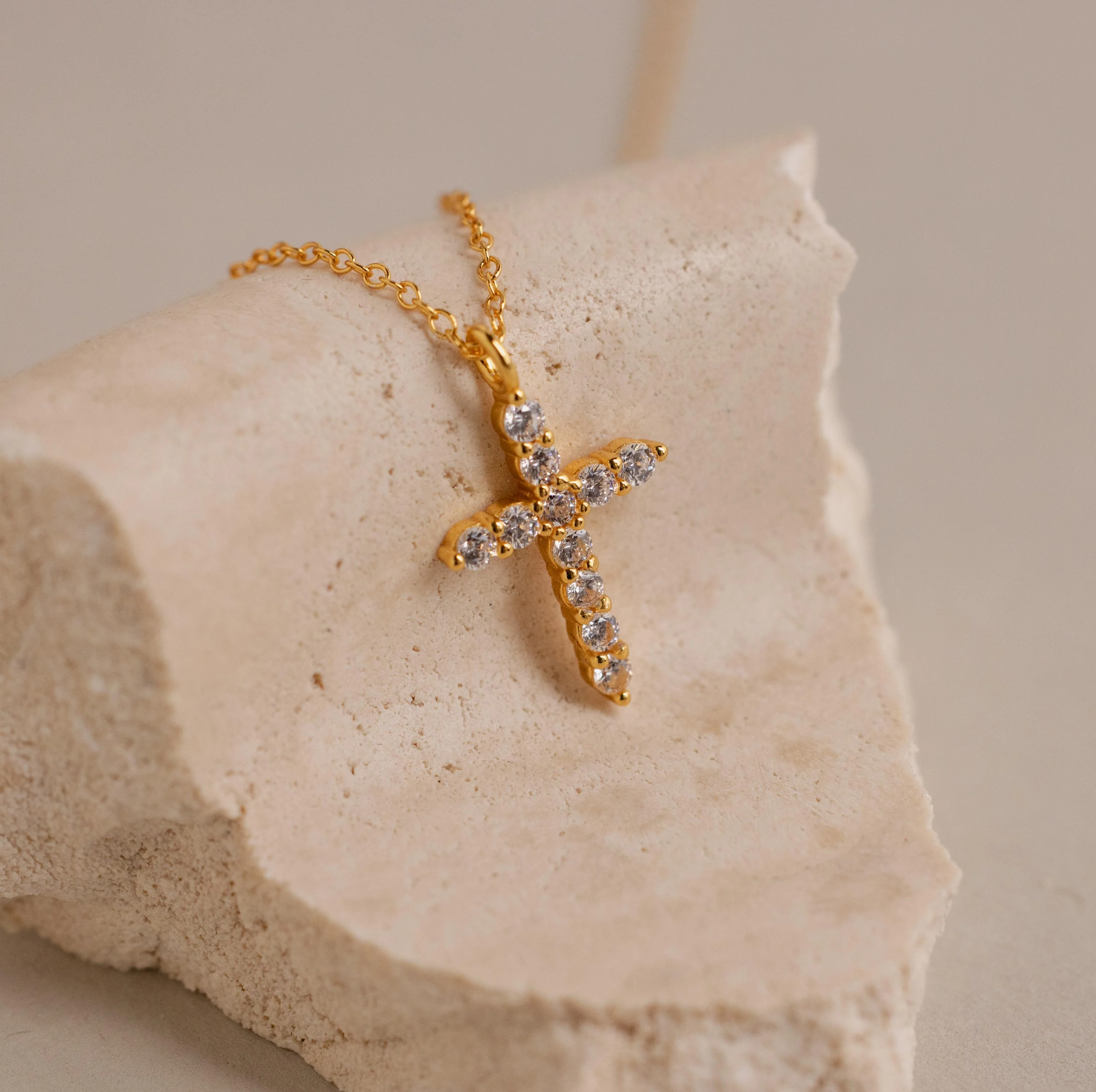 Pave Cross Necklace in 18K Gold