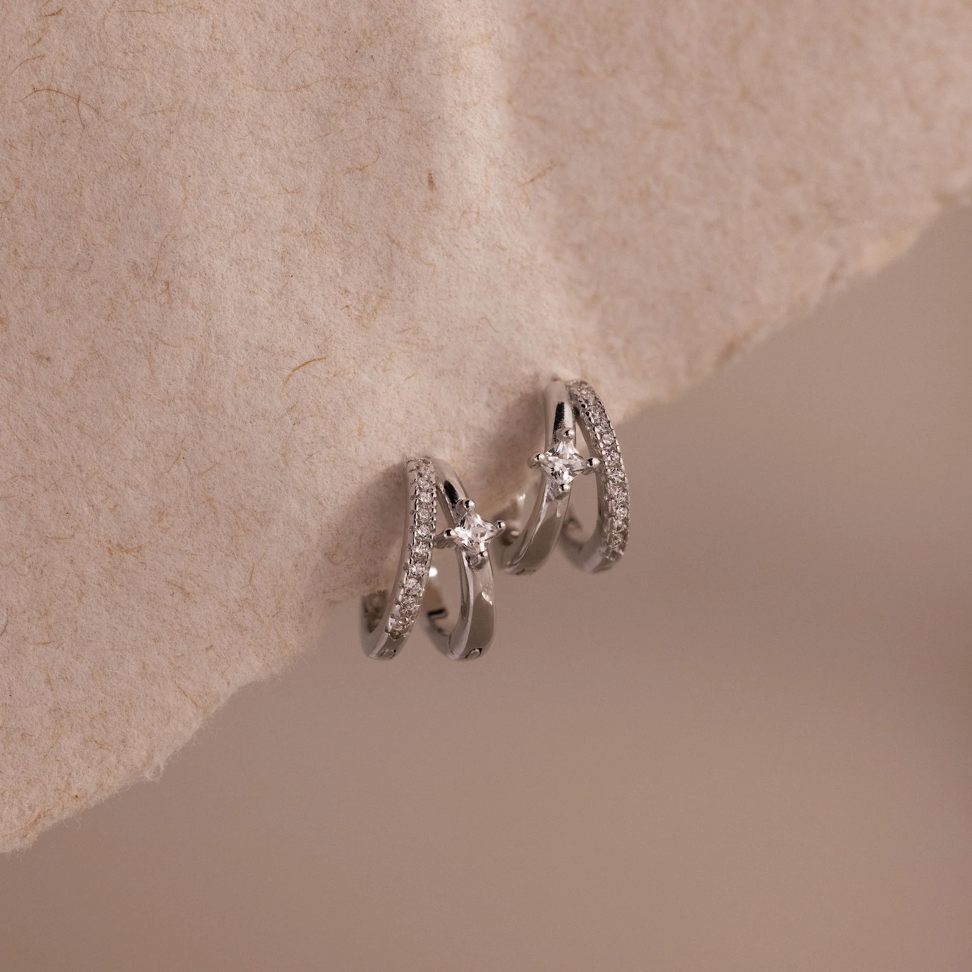 Pave Diamond Duo Huggies in Silver