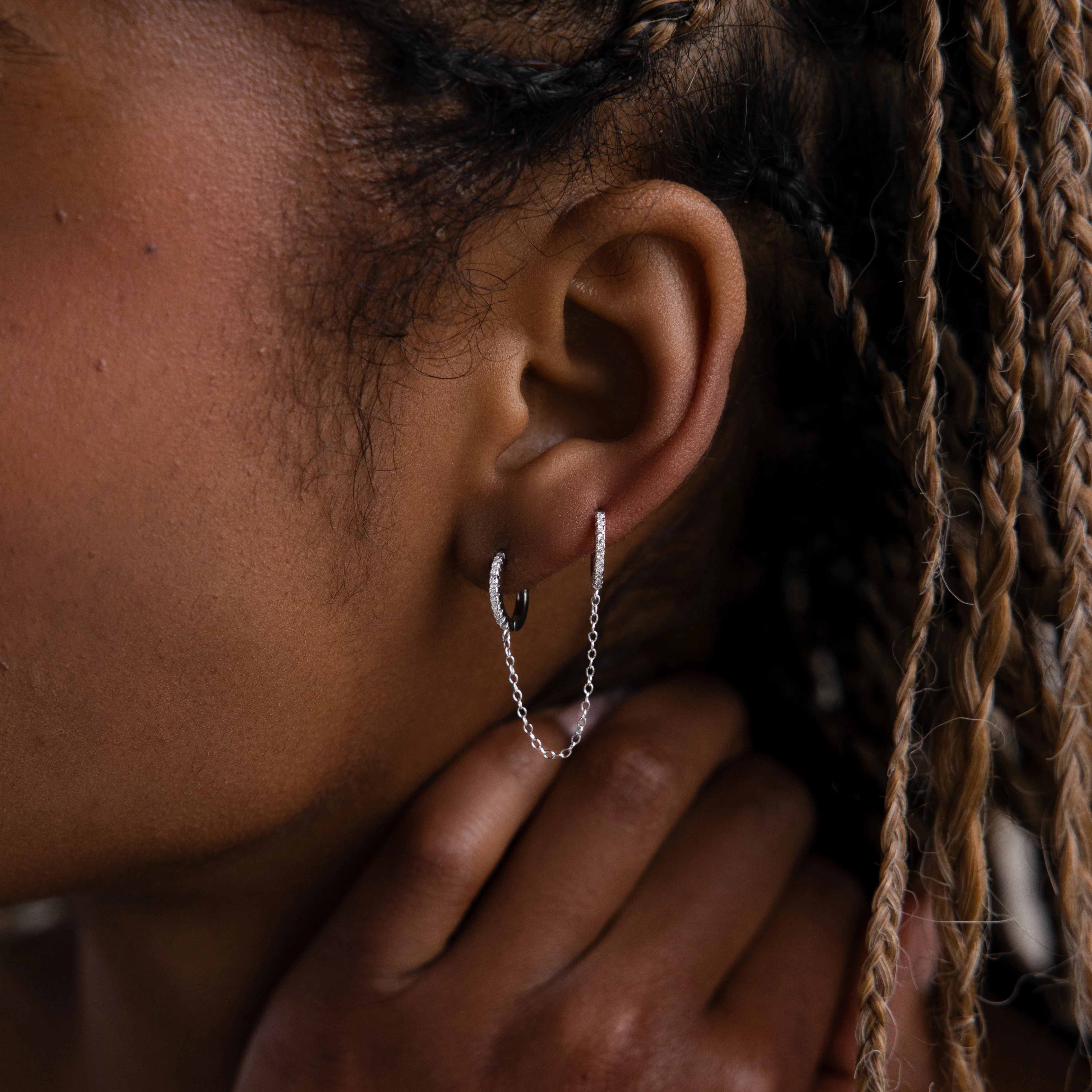 Pave Duo Chain Earrings in Silver