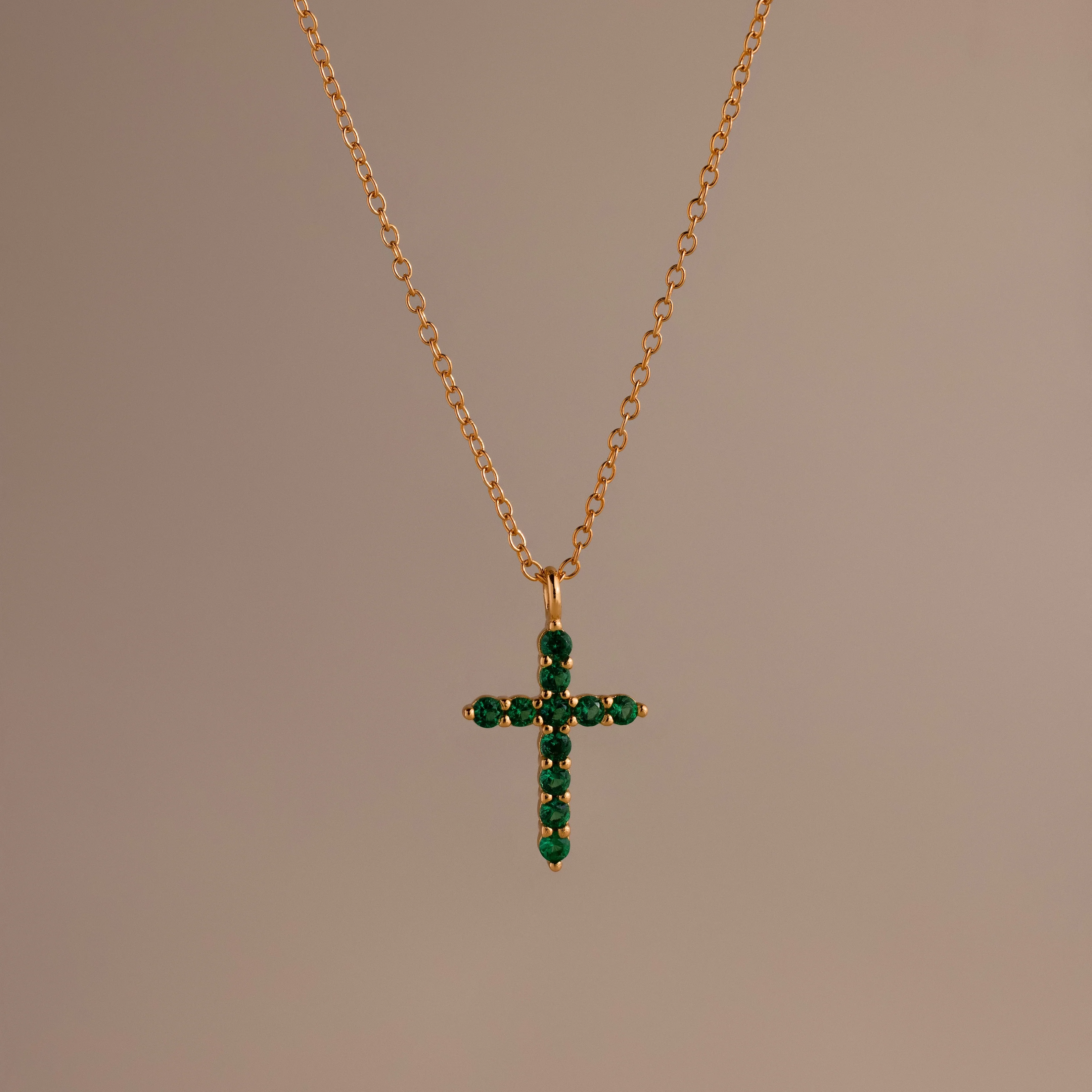 Pave Emerald Cross Necklace in 18K Gold - Image 3