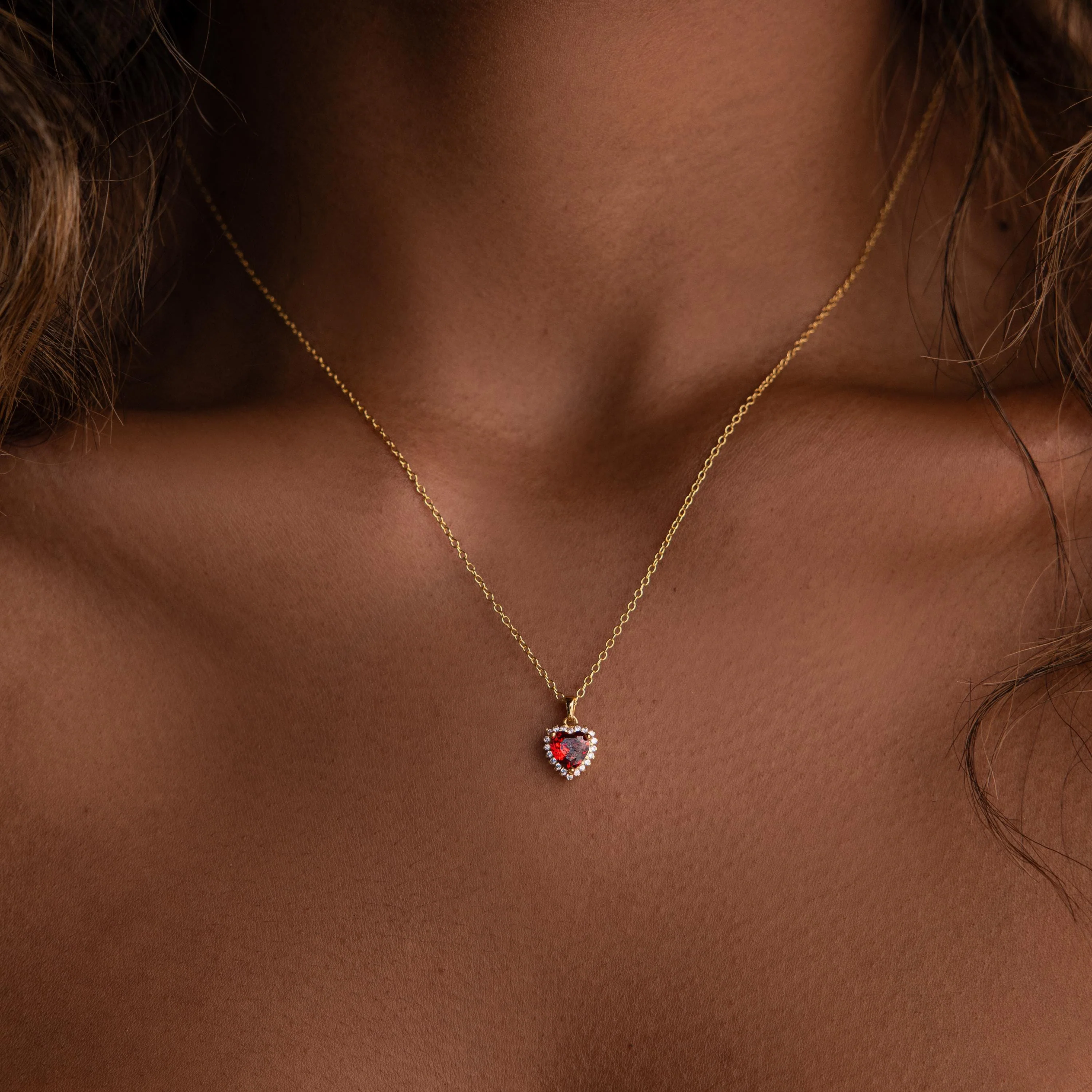 Pave Garnet Heart Necklace - Image 2