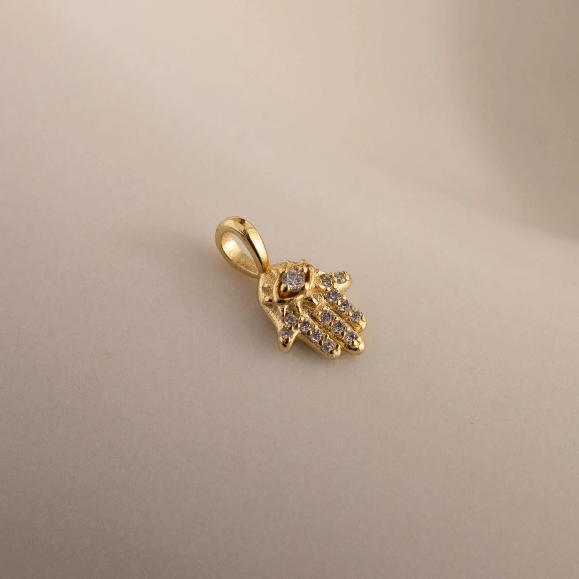 Pave Hamsa Hand Charm in 18K Gold