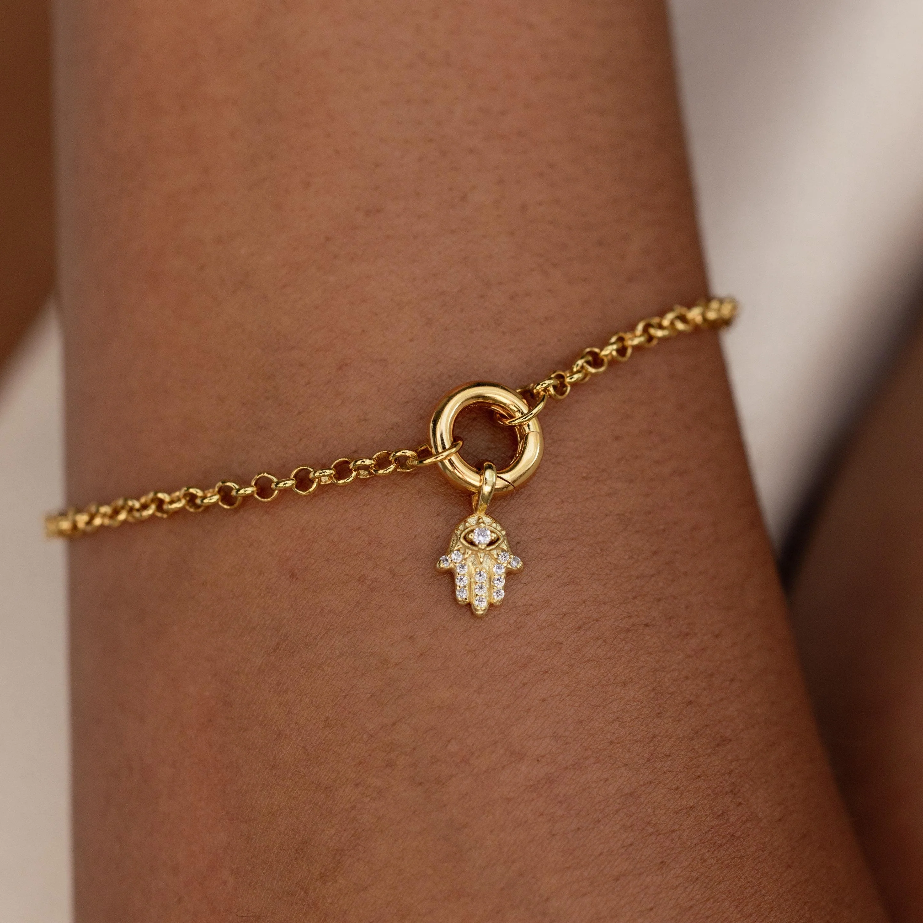 Pave Hamsa Hand Charm in 18K Gold - Image 2