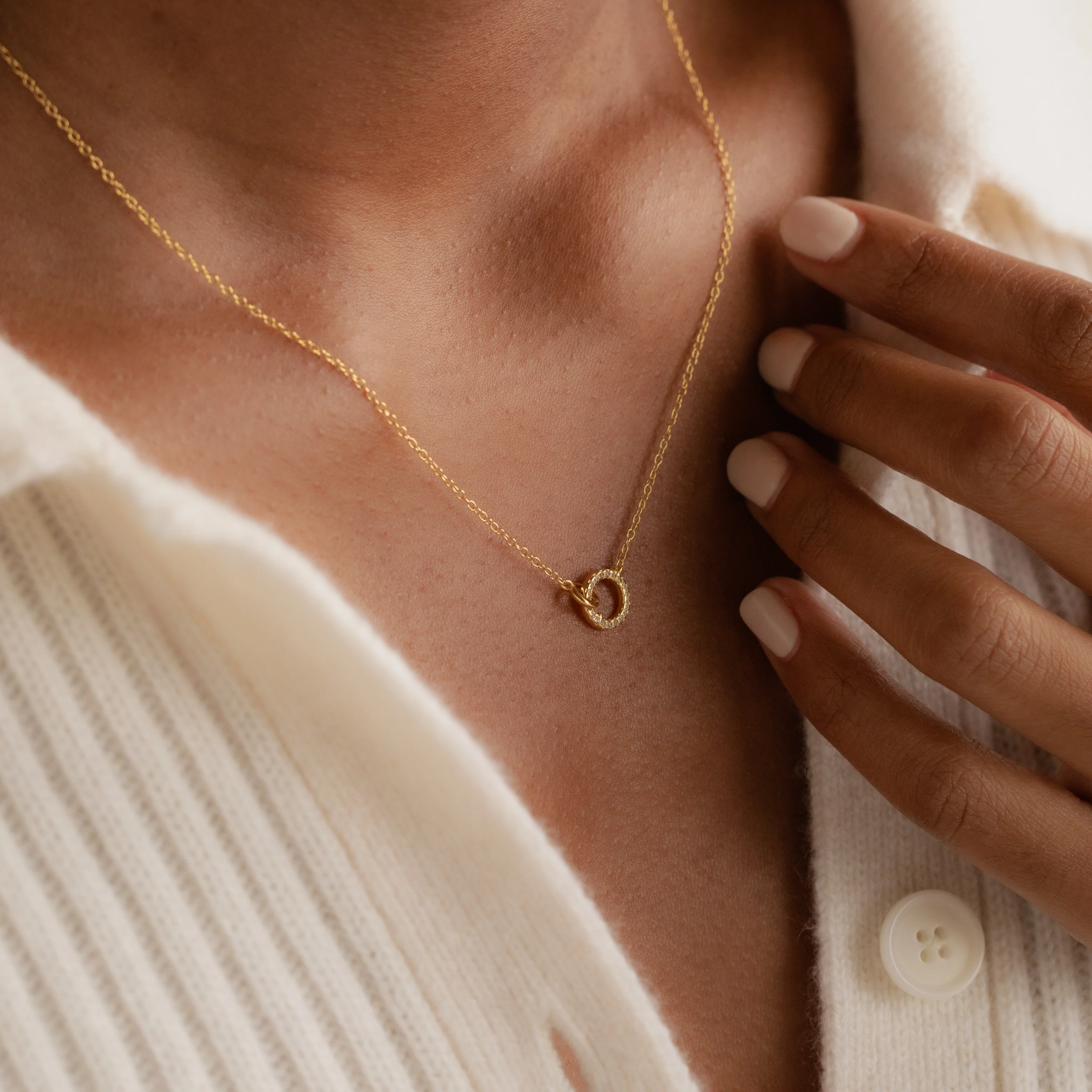 Pave Interlocking Necklace in 18K Gold - Image 2