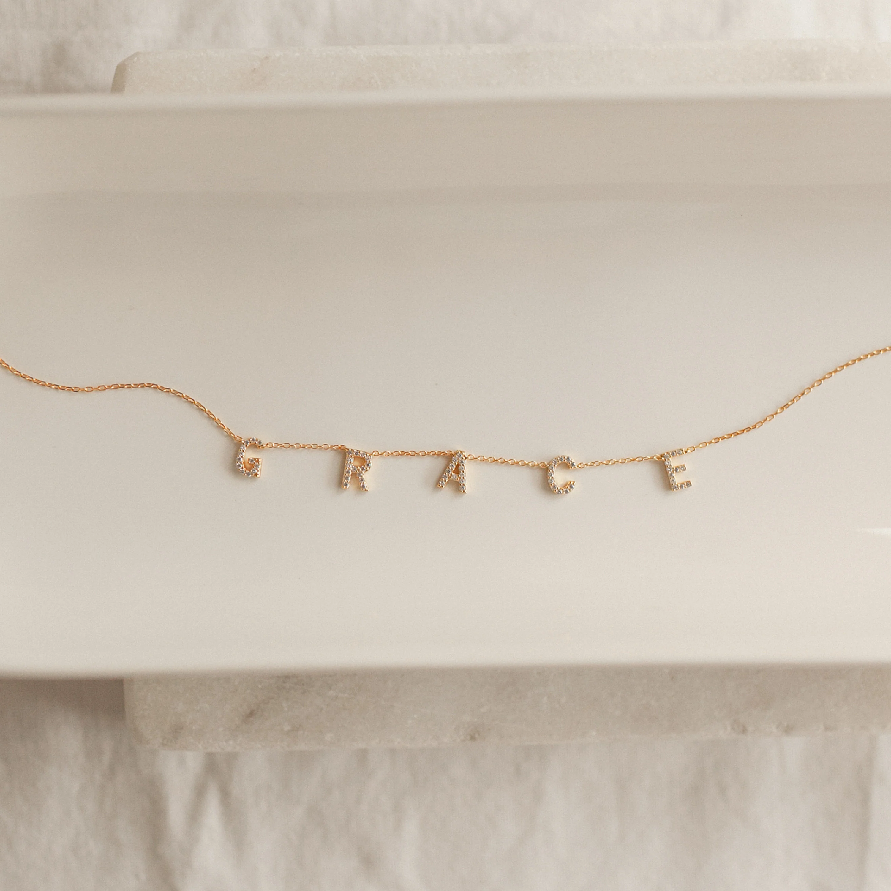 Pave Letter Necklace in 18K Gold - Image 3