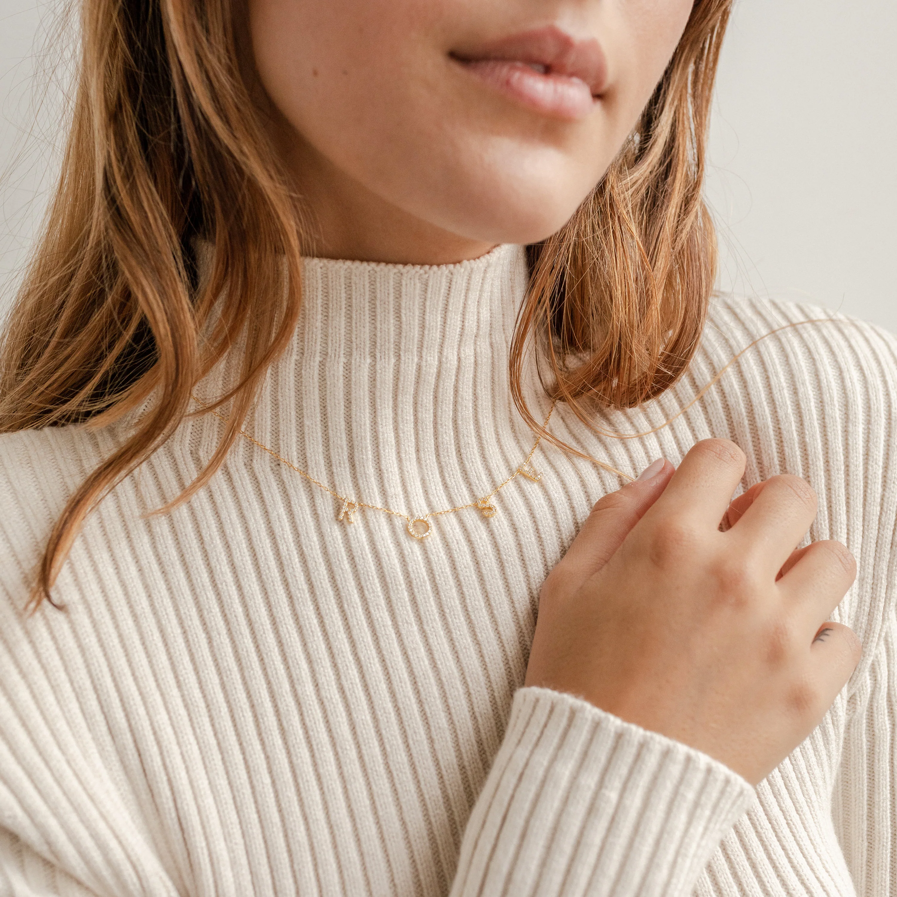 Pave Letter Necklace in 18K Gold - Image 4