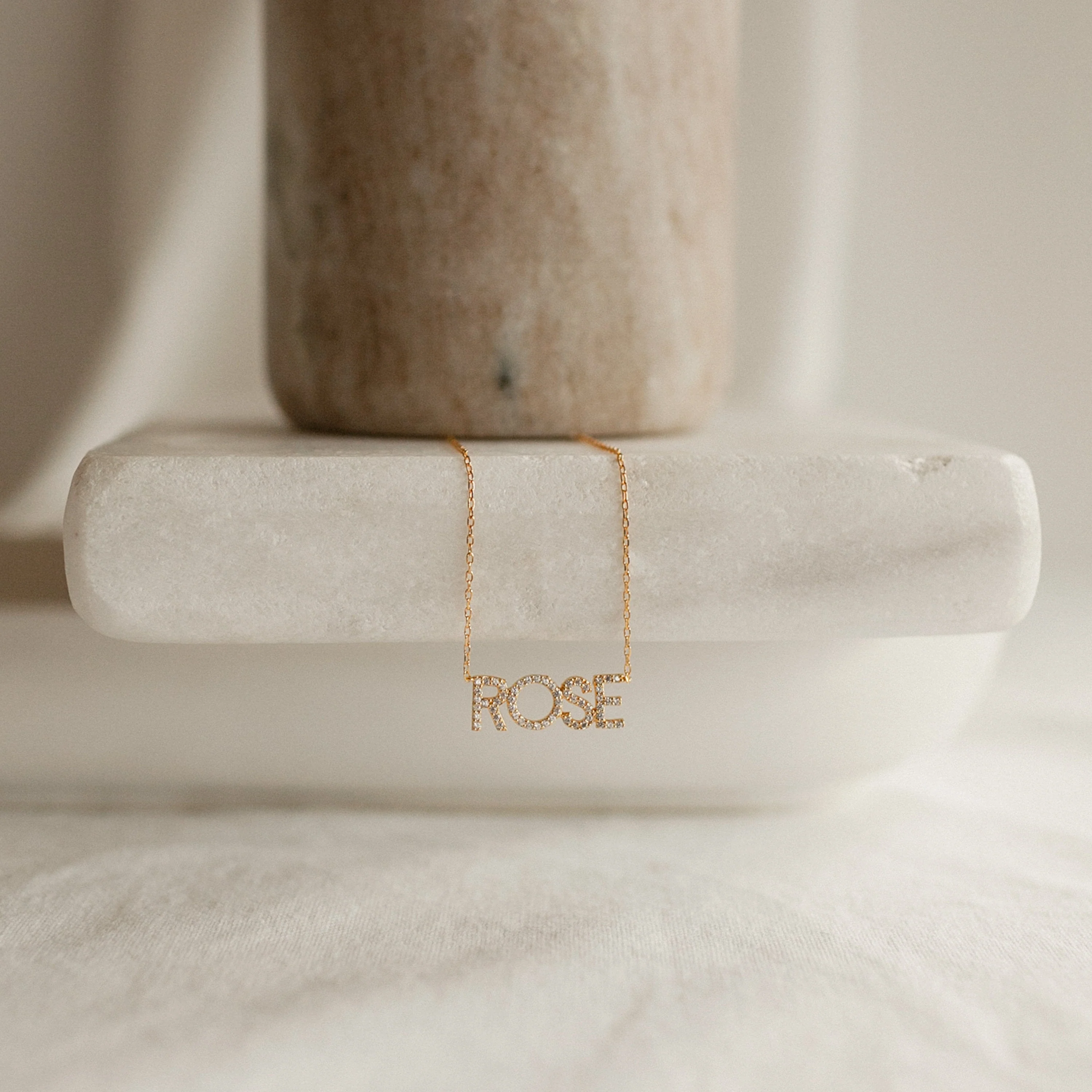 Pave Name Necklace in 18K Gold - Image 3