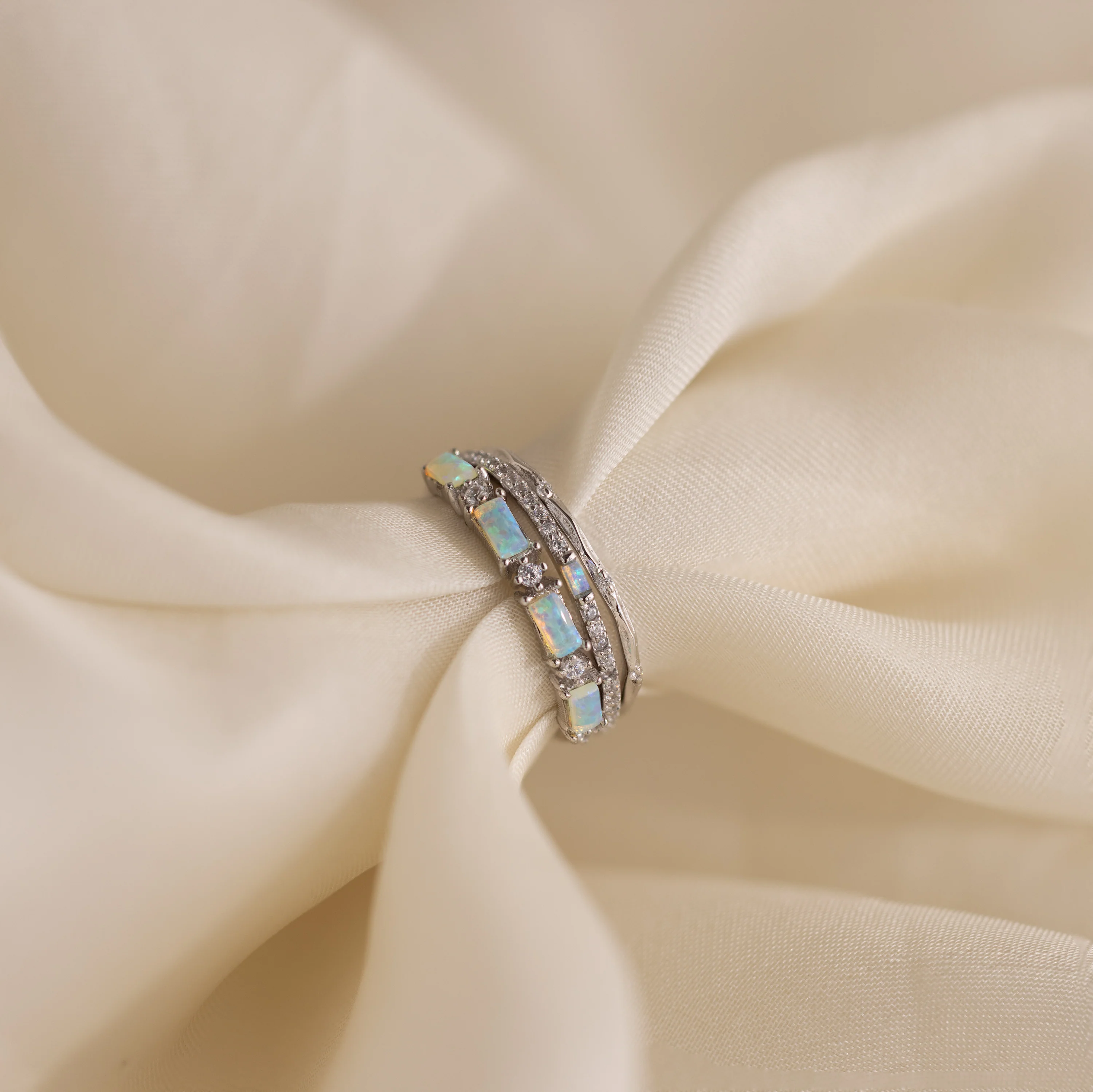 Pave Opal Ring Set in Silver - Image 6