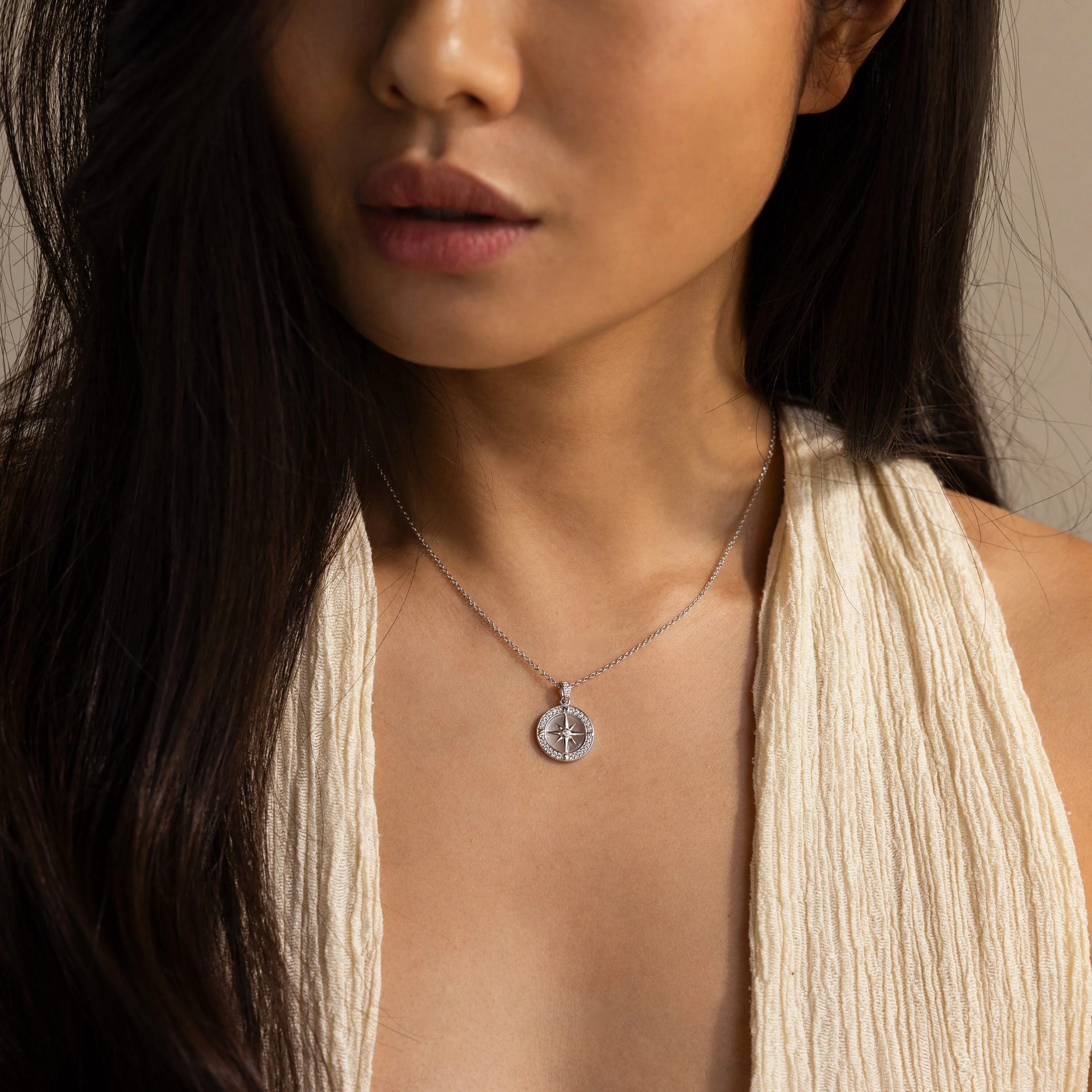 Pave Pearl Compass Necklace - Image 4