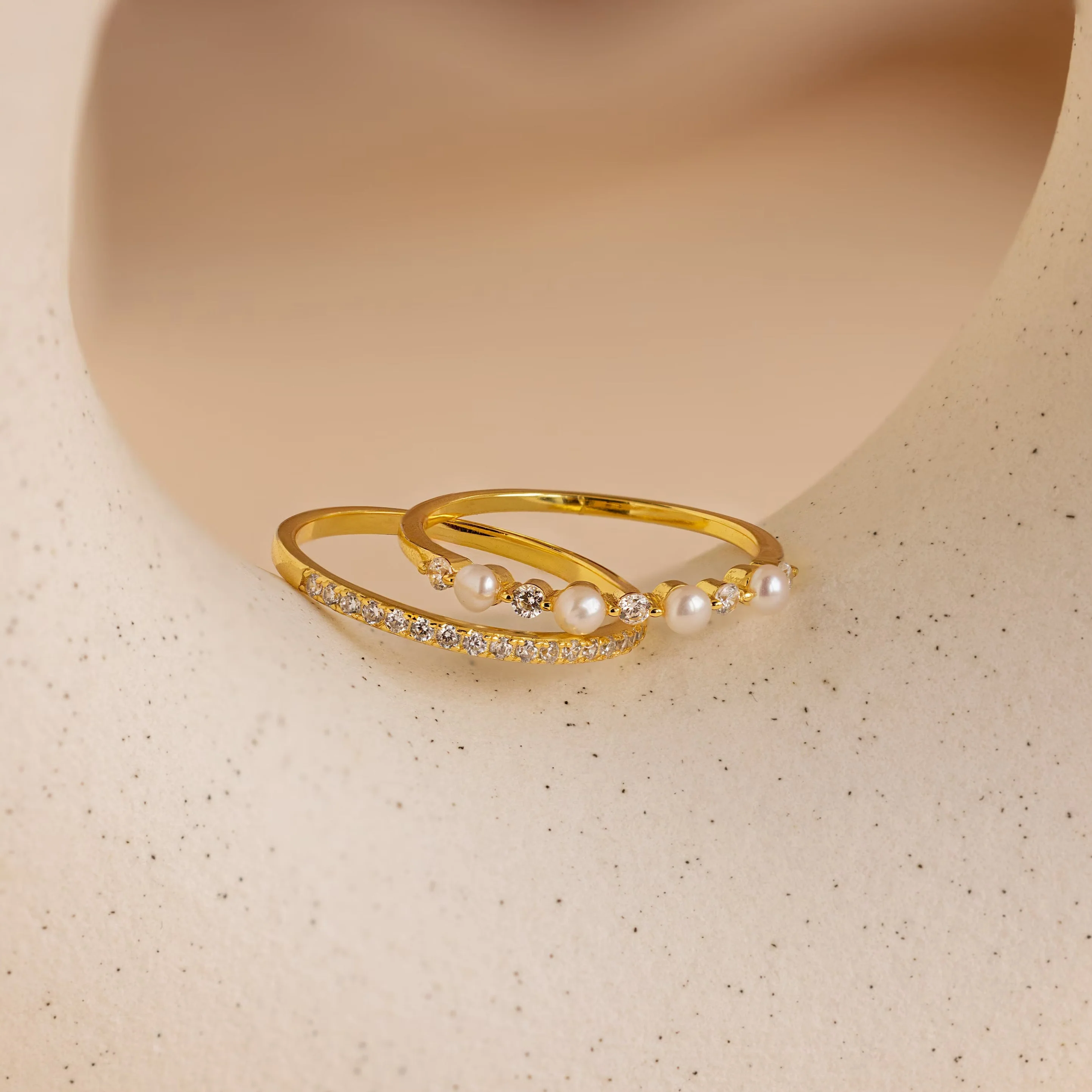 Pave Pearl Stacking Ring Set - Image 3