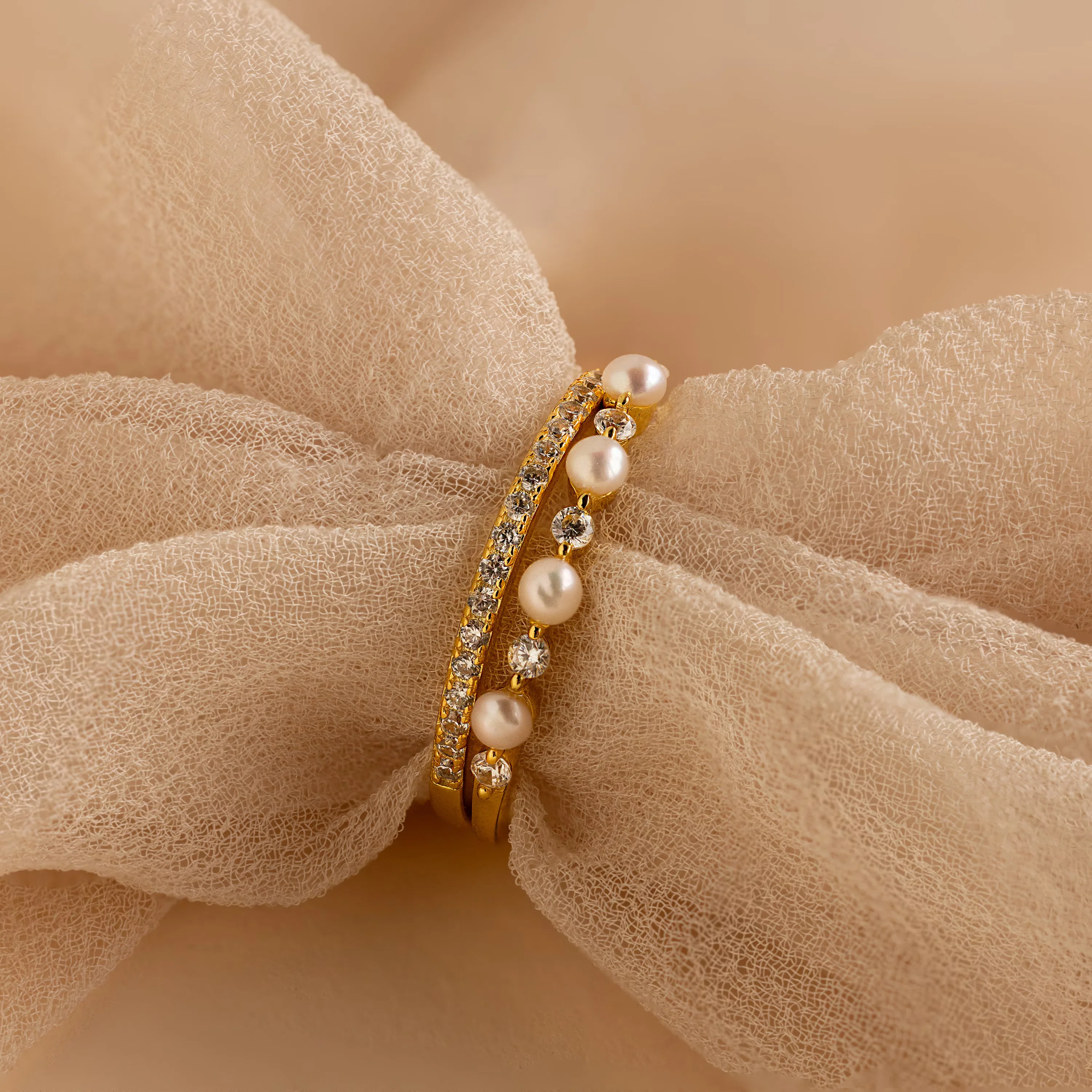Pave Pearl Stacking Ring Set - Image 5